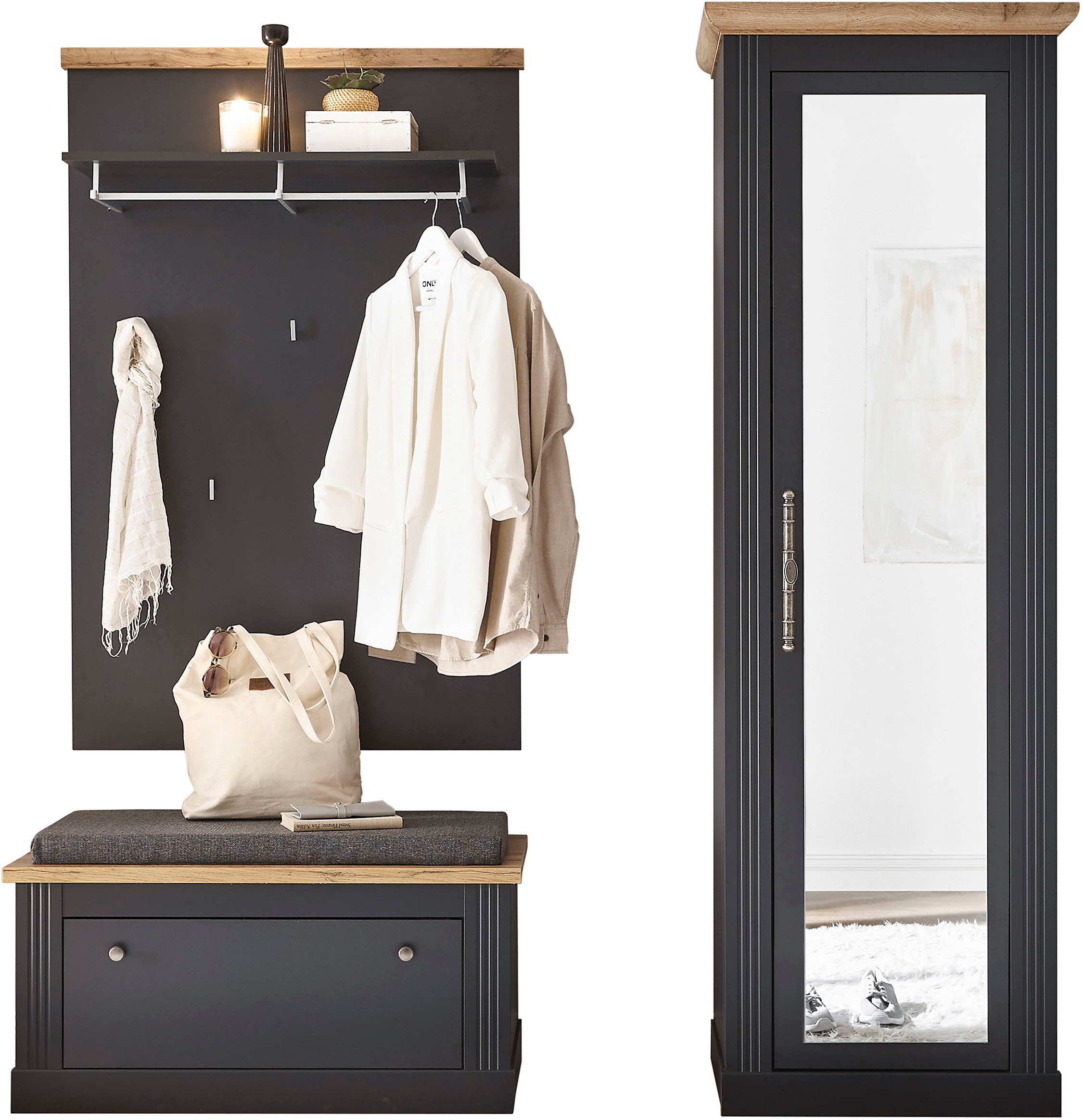 Image of GOODproduct Garderoben-Set "WESTMINSTER" Schuhbank, Wandpaneel, Garderobenschrank, 3 Stk. tlg.