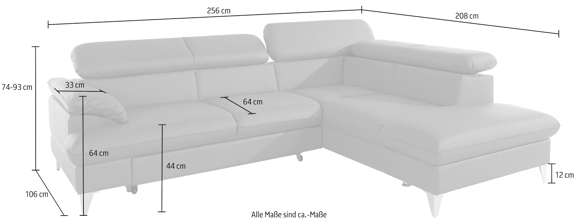 COTTA Polstergarnitur »Caluso L-Form« Set bestehend aus: Ecksofa mit Kopfteilverstellung & Hocker