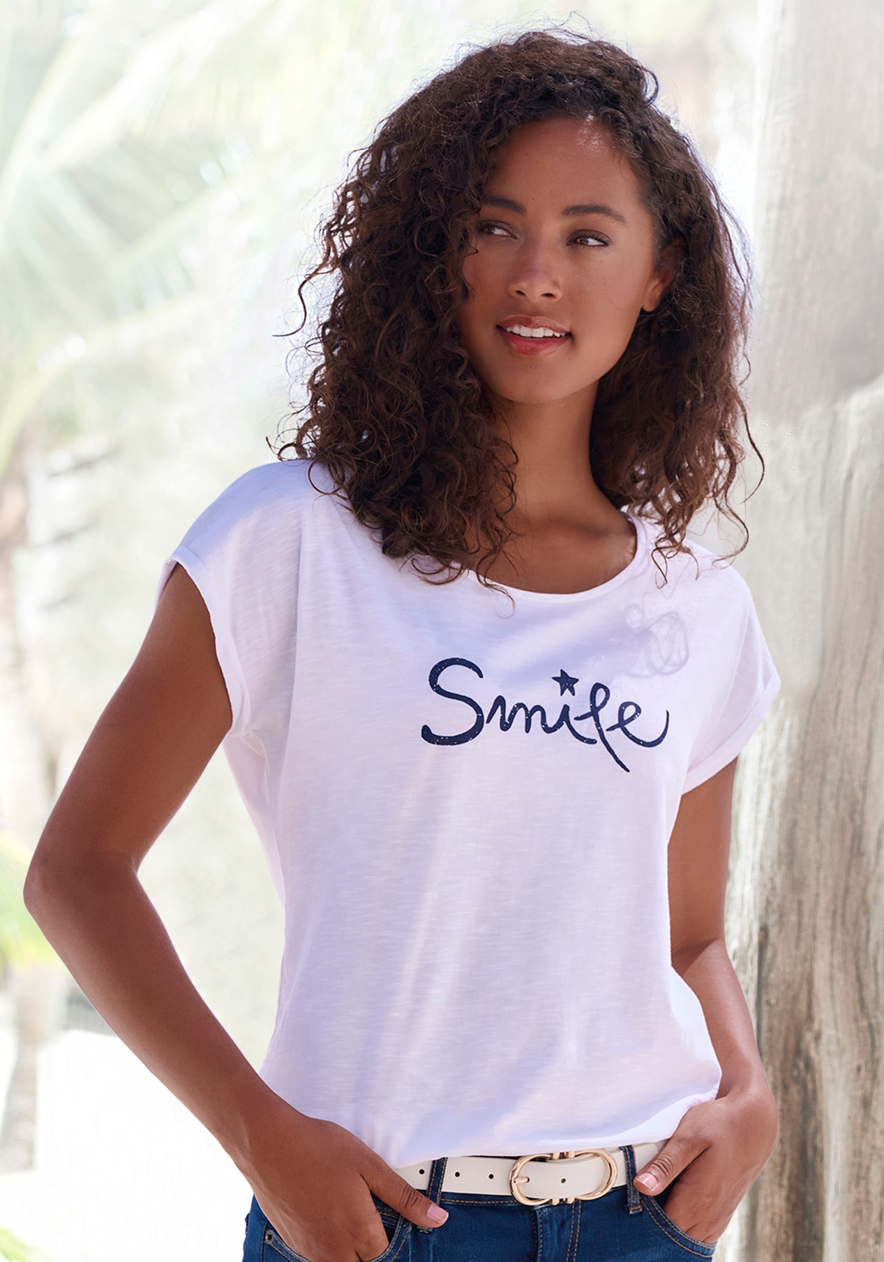 Image of Beachtime by Lascana T-Shirt "Smile" aus reiner Baumwolle