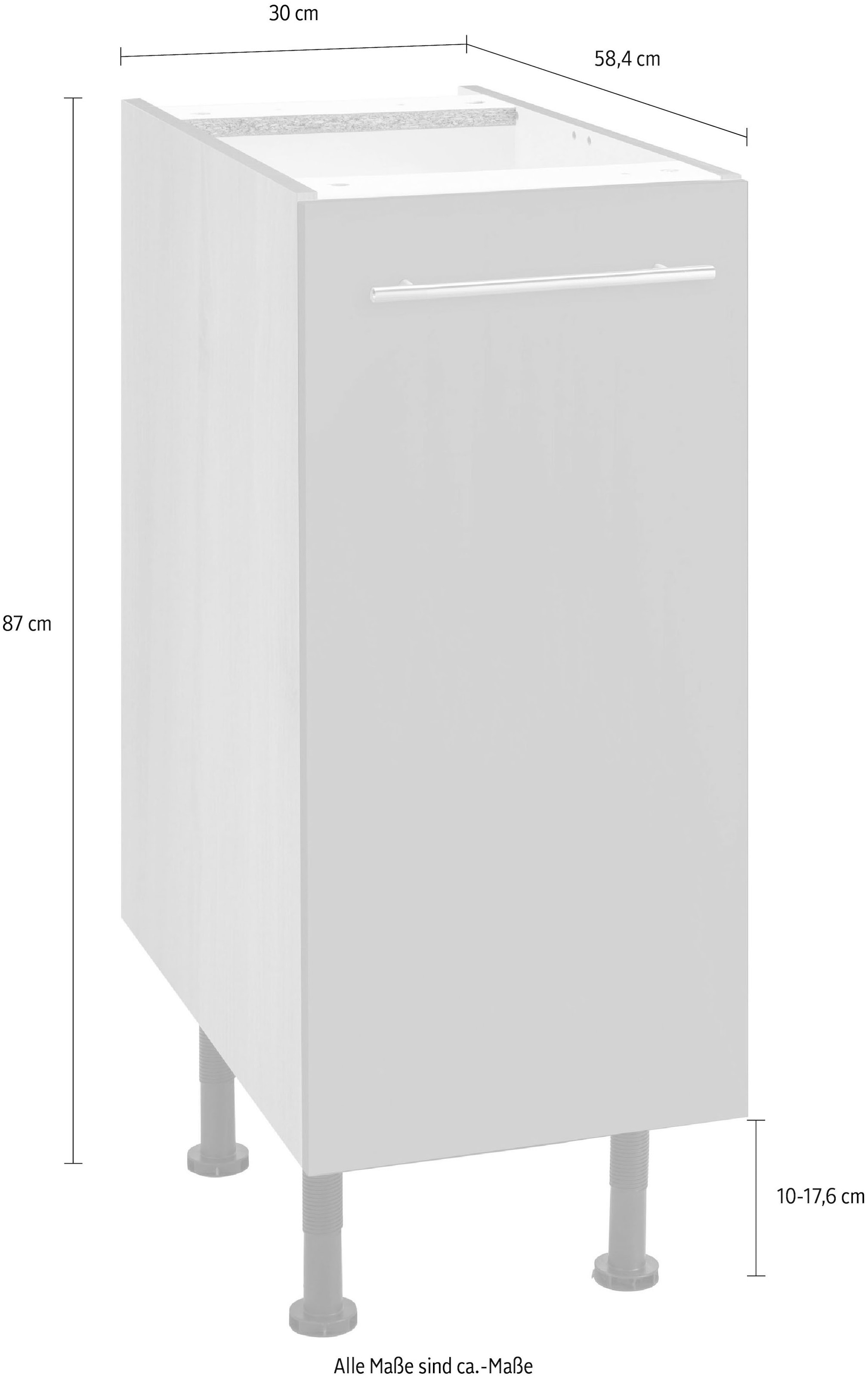 OPTIFIT Unterschrank »Bern«, 30 cm breit, mit 1 Tür mit höhenverstellbaren Füssen, mit Metallgriff