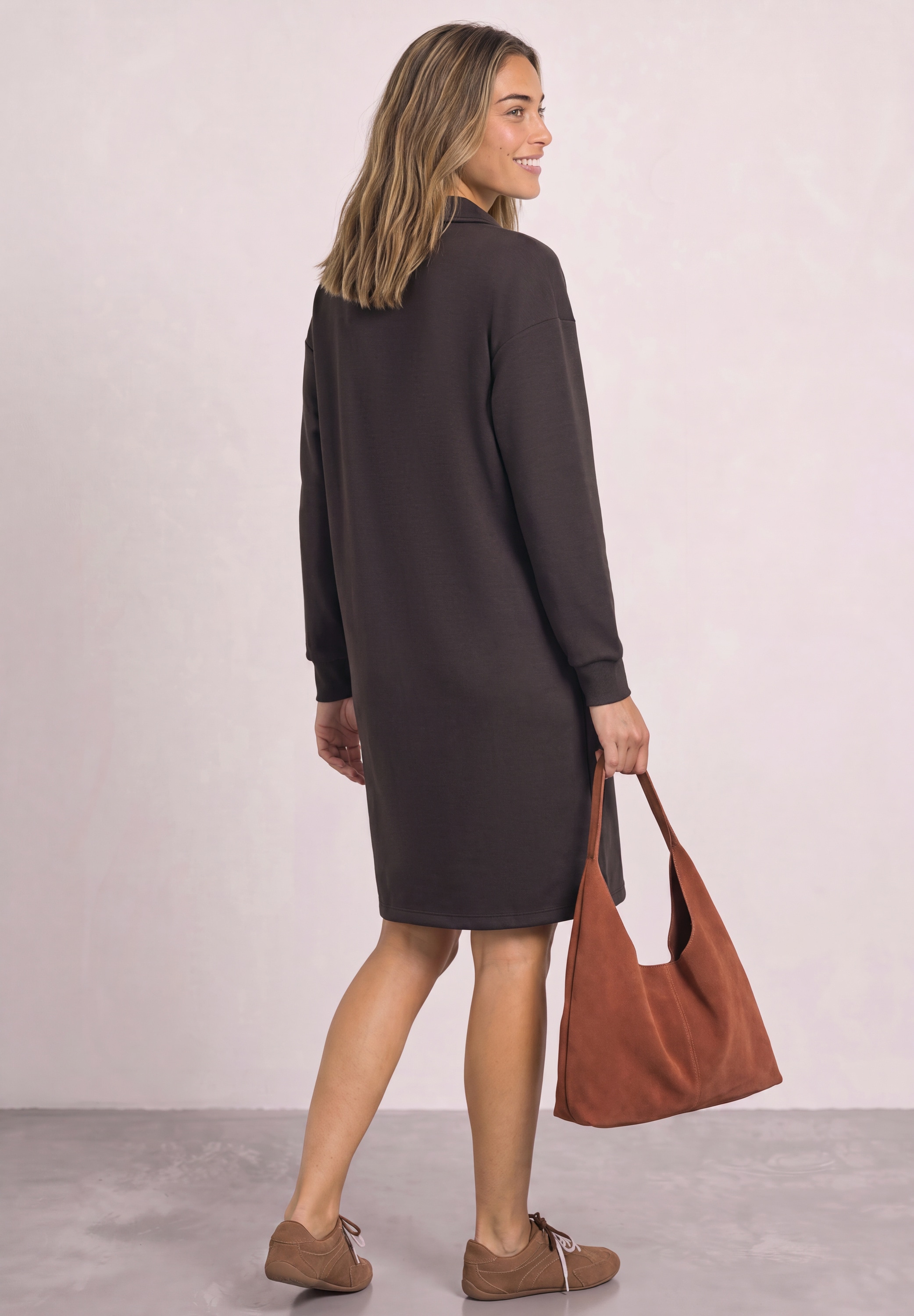 Image of STREET ONE Sweatkleid Eingrifftaschen Knielang mit Zipper-Detail