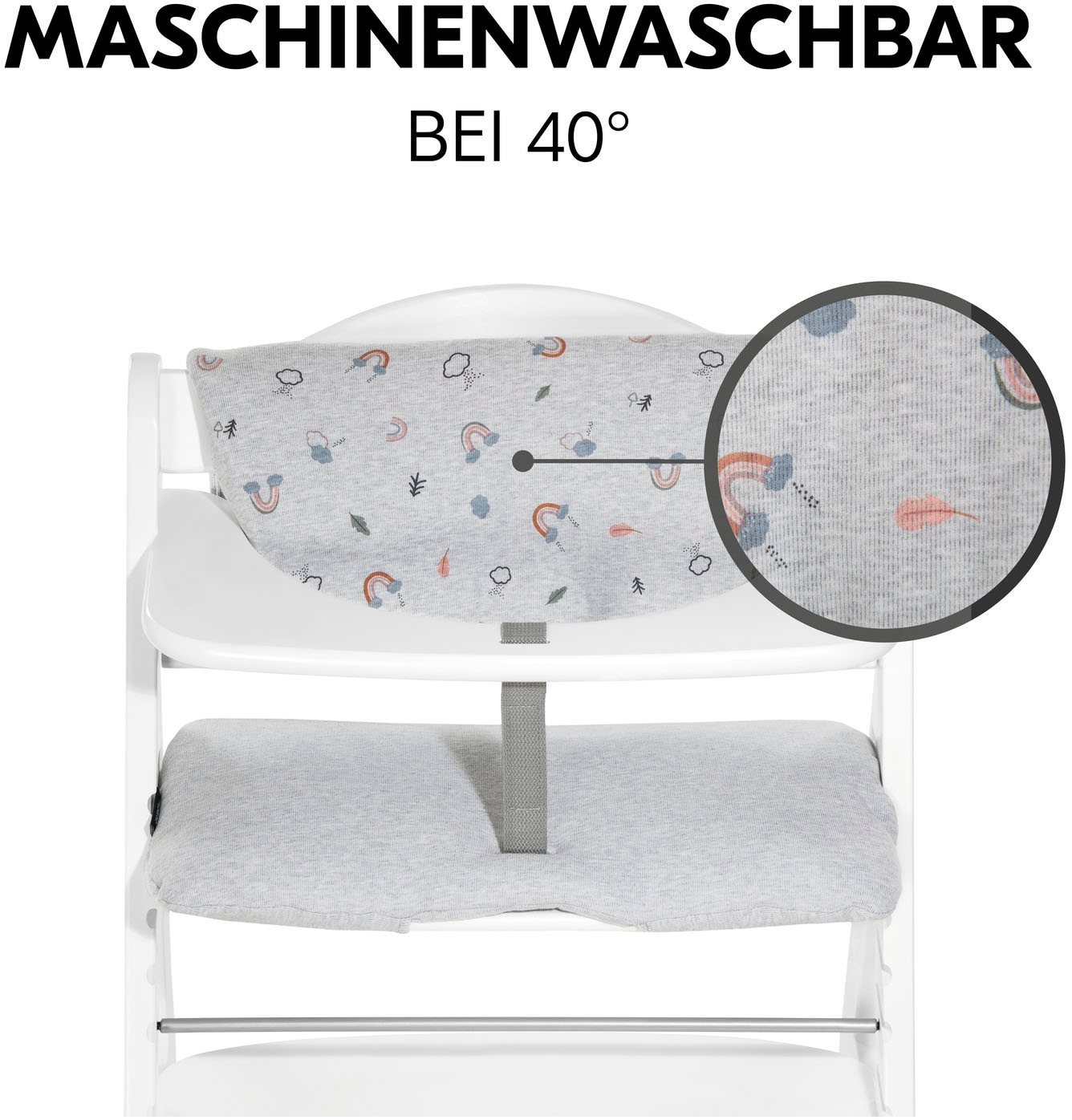 Hauck Hochstuhl »Alpha+, weiss + Sitzauflage Rainbow«, (Set), 3 St.