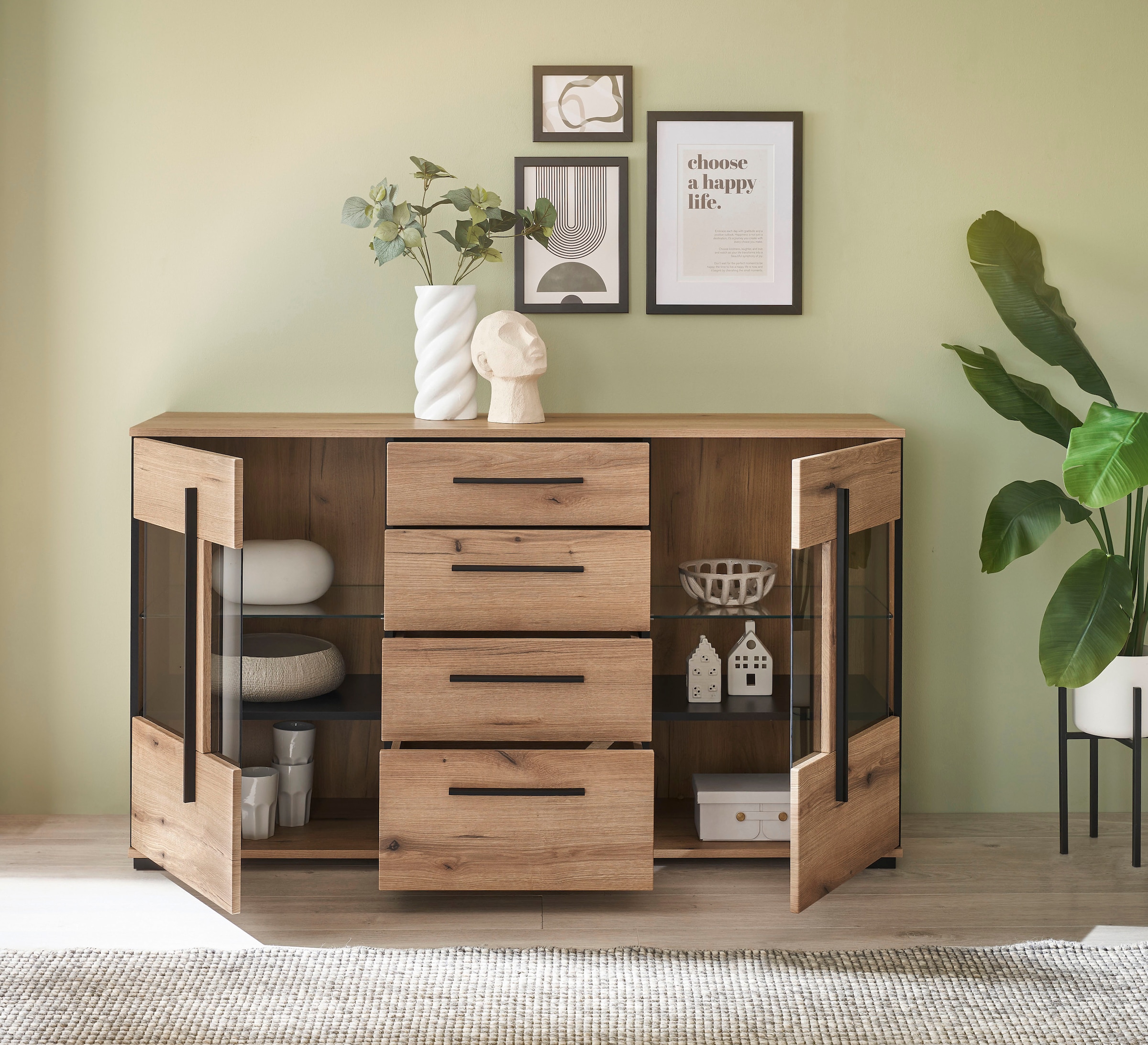 INOSIGN Sideboard »Cantara, moderner Schrank, Kommode in Eiche Evoke oder weiss«, schwarze Stangengriffe, ausreichend Stauraum, vielseitig einsetzbar