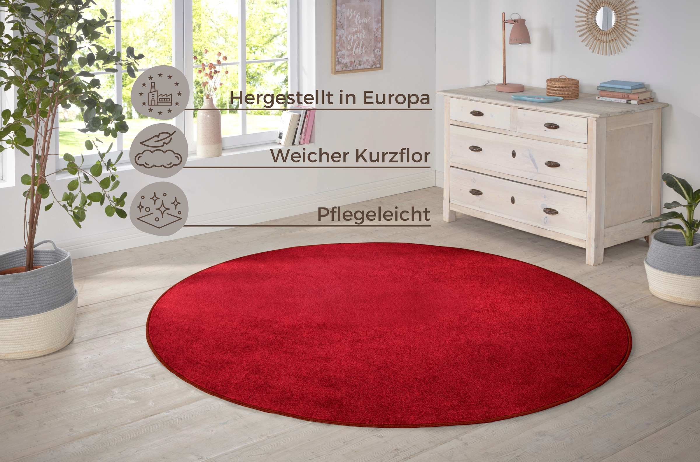 HANSE Home Teppich »Shashi«, rund, Kurzflor, Unifarben, Teppich, Weich, Esszimmer, Kinderzimmer, Flur