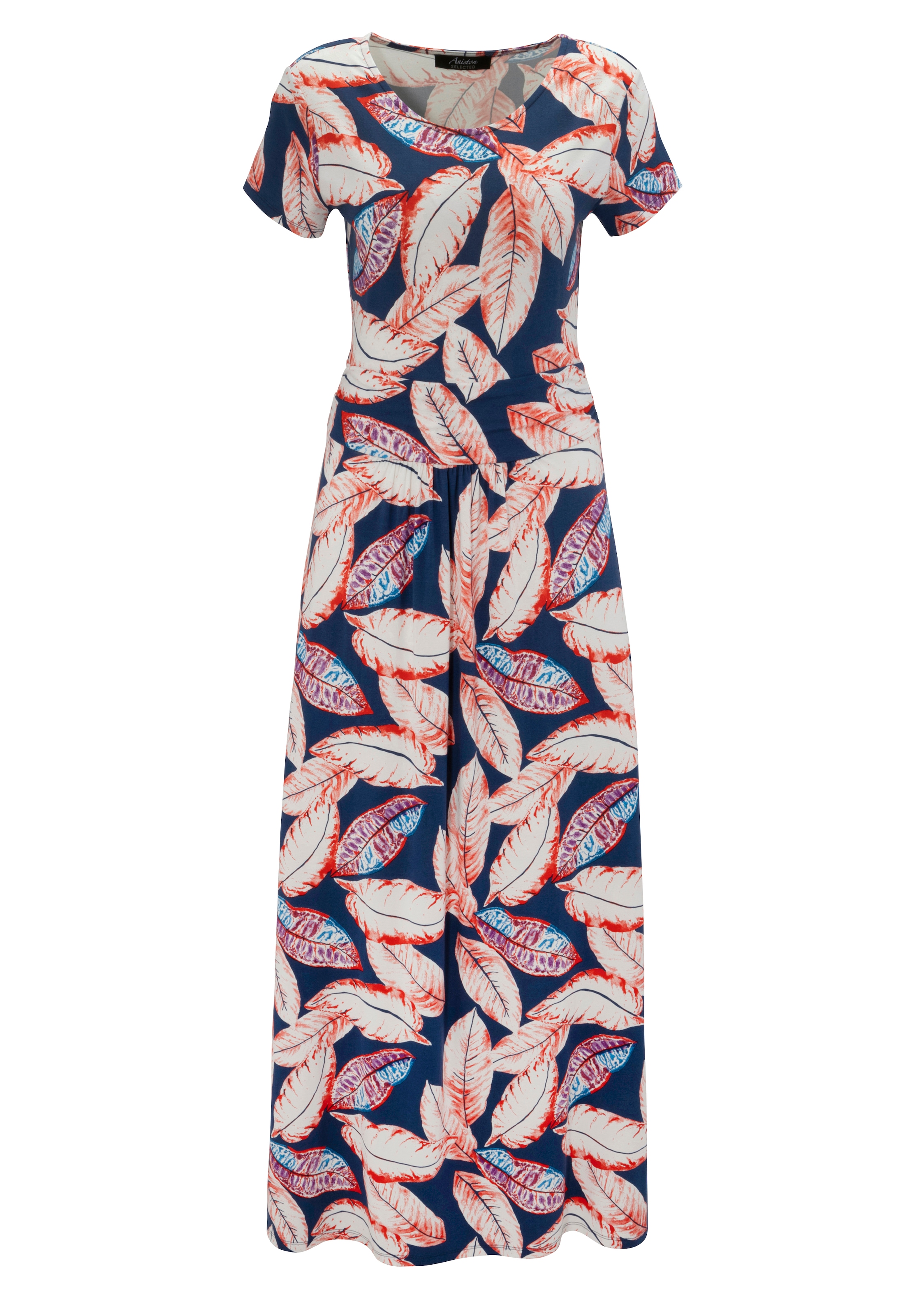 Aniston SELECTED Sommerkleid, mit grossem Blätterdruck und geraffter Taille - NEUE KOLLEKTION