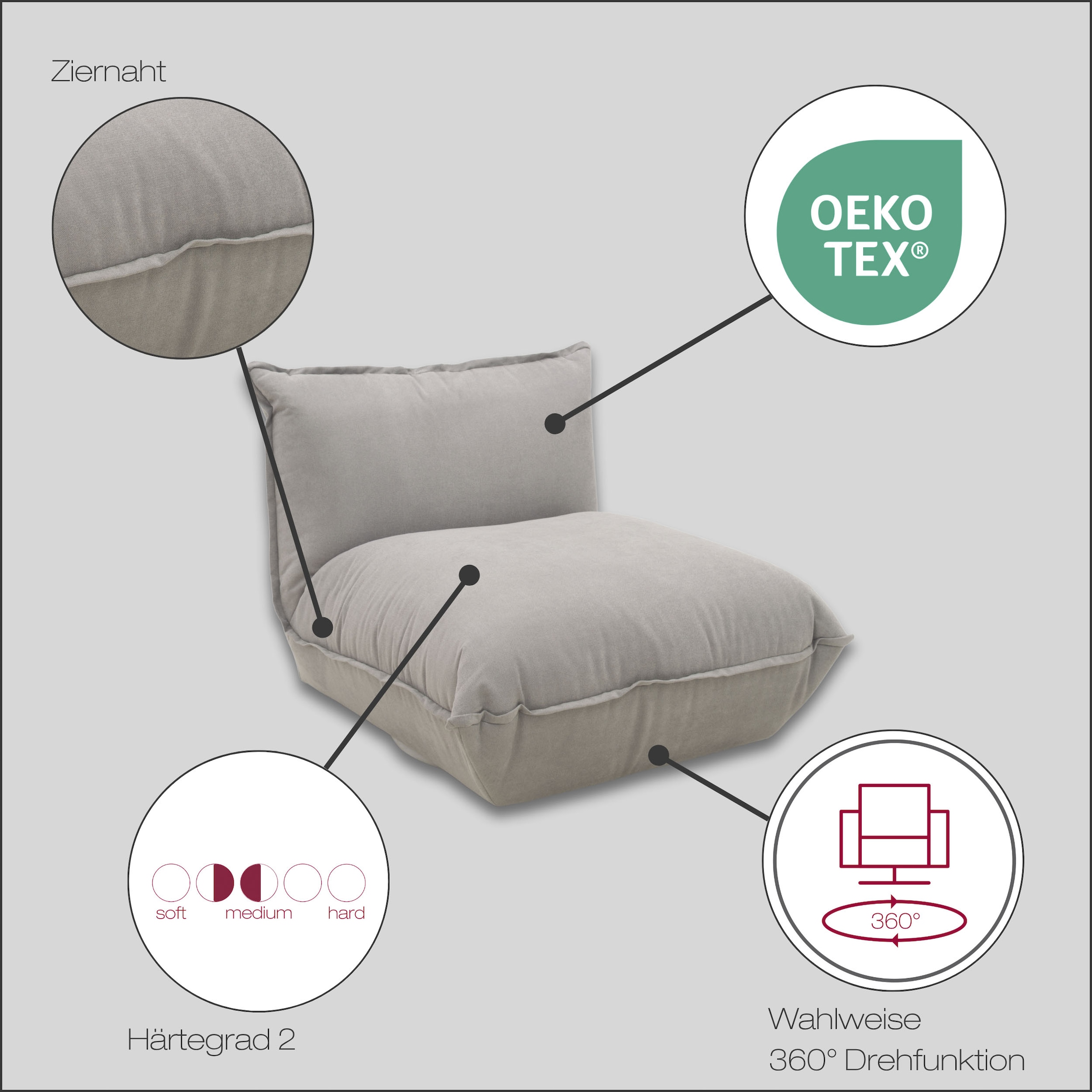 DOMO collection Sessel »Nantes Loungesessel, Wohlfühlsessel« hochwertig gepolstert mit Federkern, Struktur weich, mango