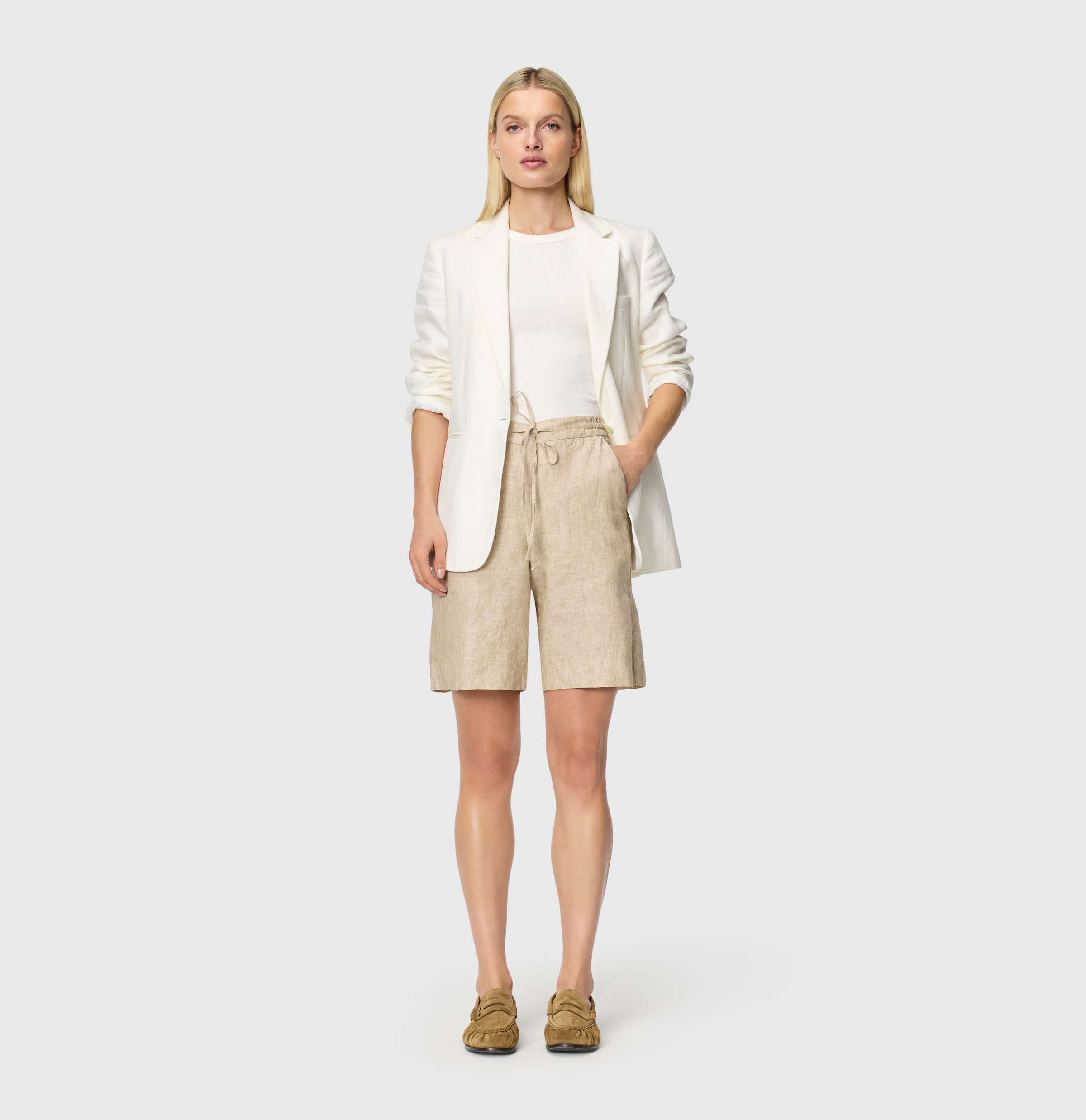 MAC Pantalon en lin »SANNY«  shorts, bermudas avec ceinture élastique et cordon de serrage