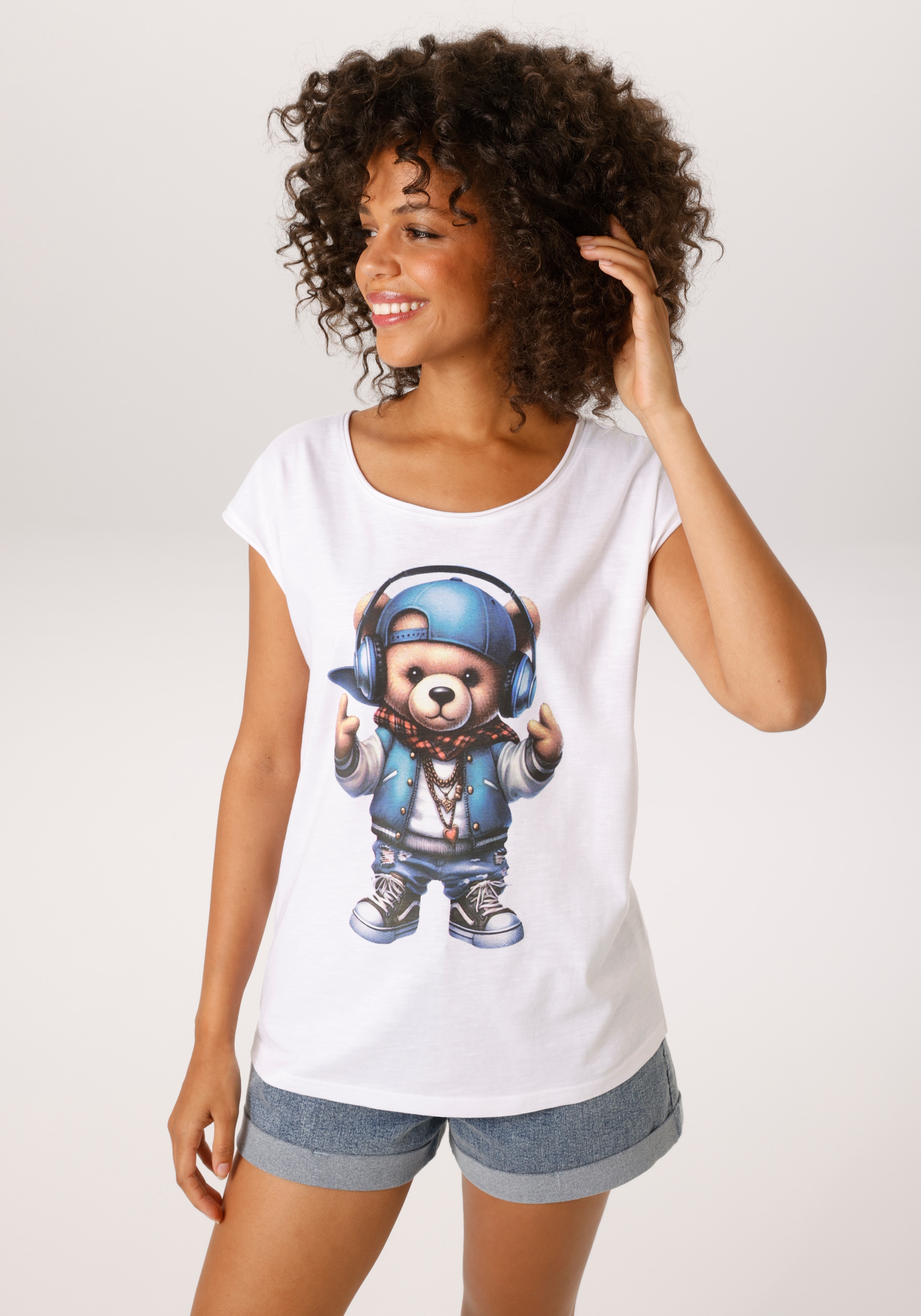 Image of Aniston CASUAL T-Shirt mit coolem Teddybär Frontdruck