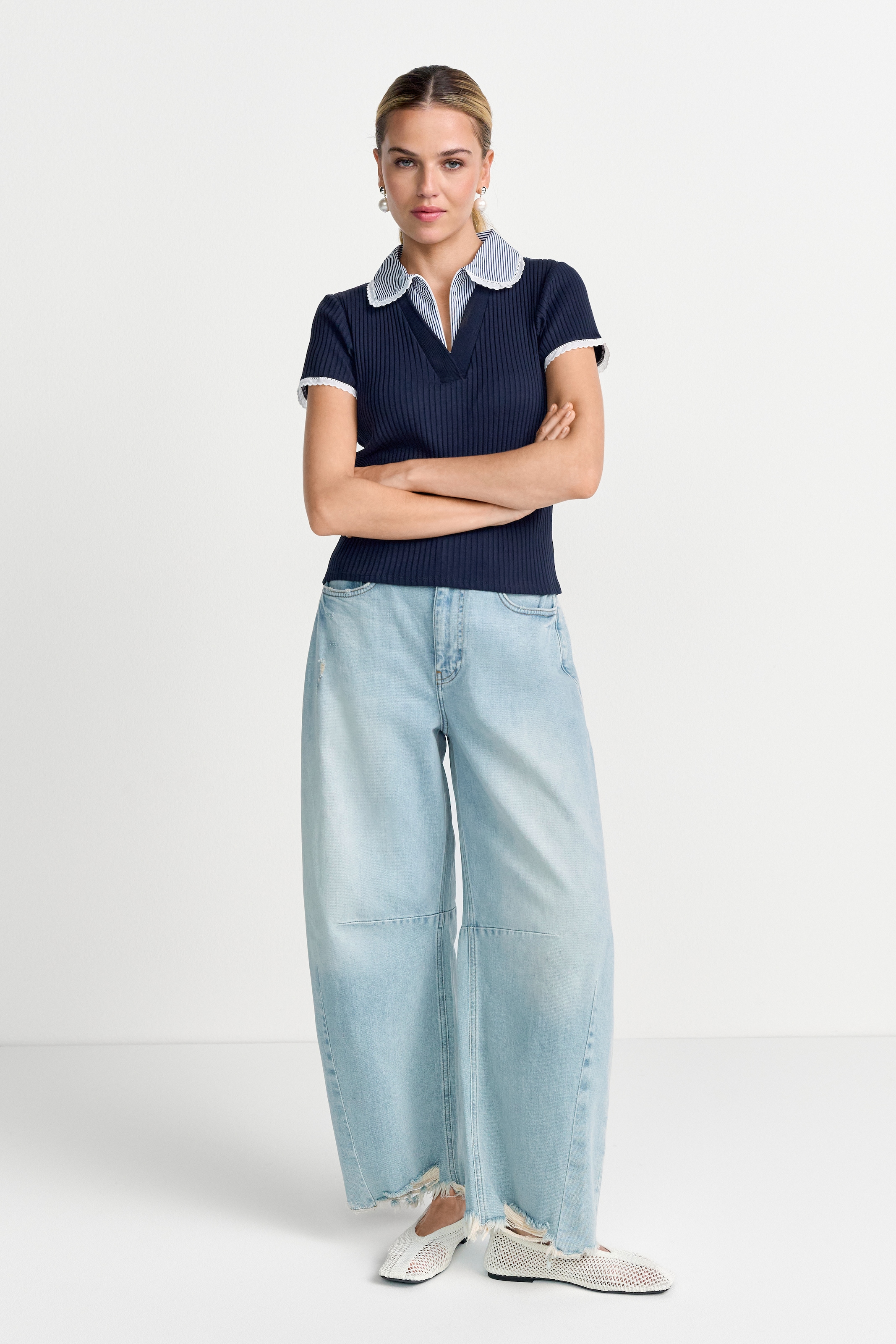 RICHROYAL Poloshirt im Lagen-Look, Shirt mit V-Ausschnitt und integriertem Blusenkragen