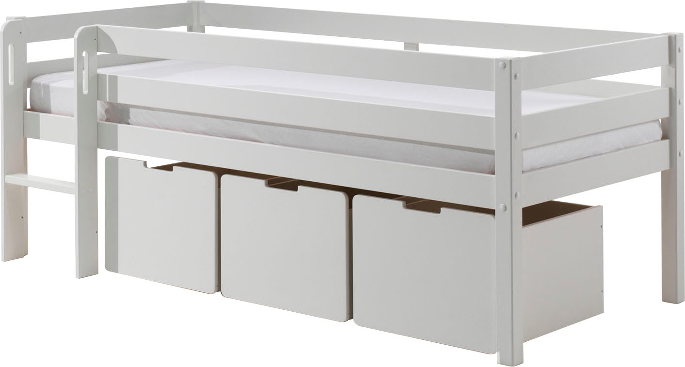 Vipack Spielbett »Pino, Kiefer massiv, mit Rolllattenrost, 3 Rollboxen, Made in Europe« B/H/T ca. 207,6x83x104,9cm, inkl. Leiter und Absturzschutz,  wahlweise mit oder ohne Hängeregal, 2 Farben zur Auswahl