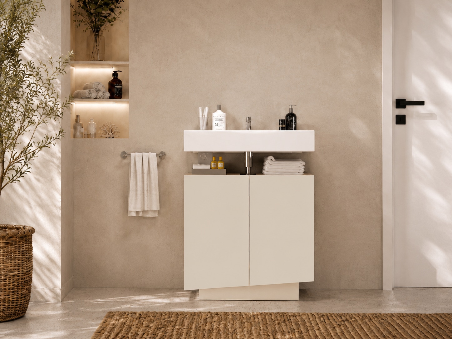 welltime Armoire sous lavabo »Vela,Breite 60cm, 2 Türen, 2 Fächer, mit Siphonausschnitt« 1 cuis tlg. meuble sous-lavabo, plan vasque, design avec portes inclinées