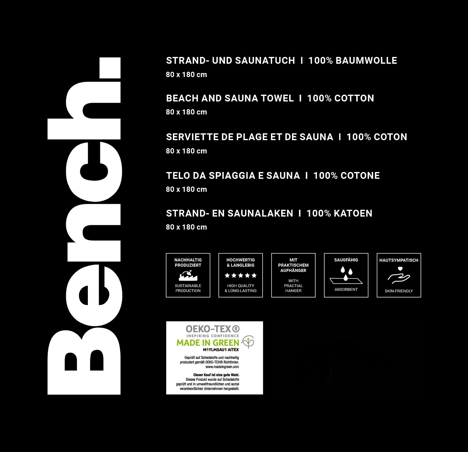 Bench. Strandtuch »Bench« mit dekorativem "Bench" Schriftzug