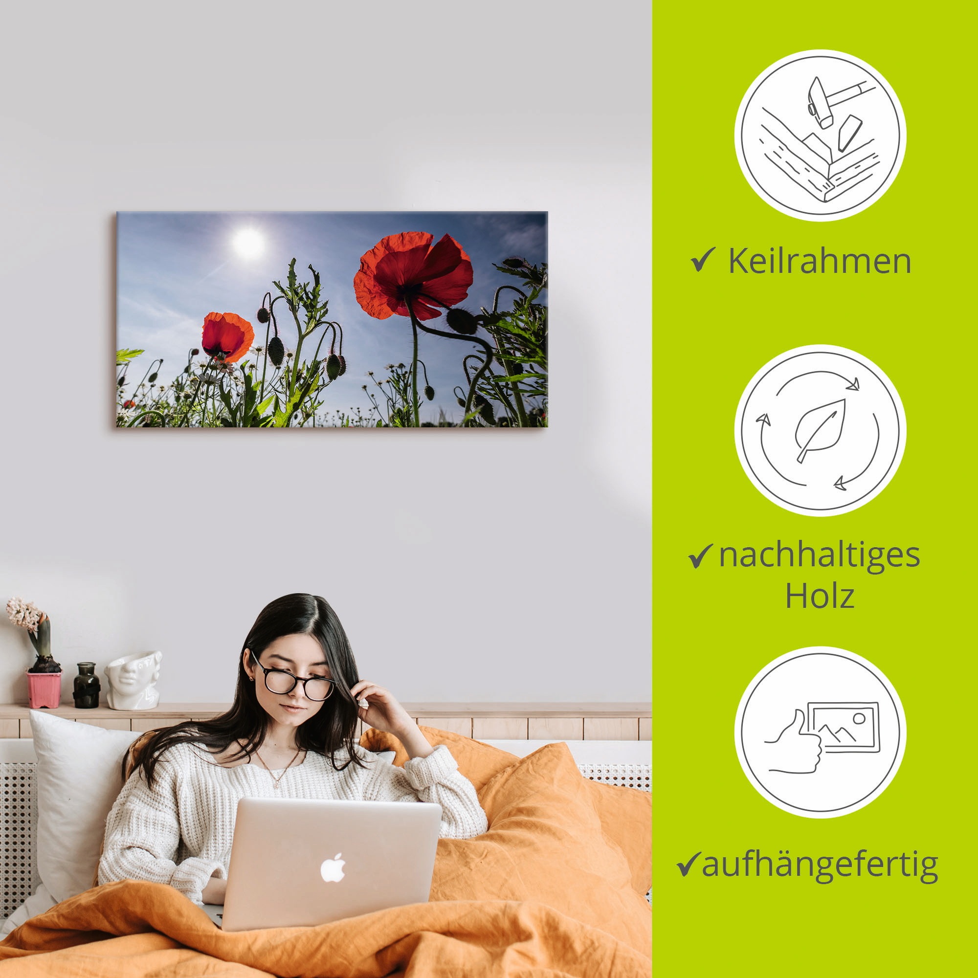 Artland Wandbild »Mohnblumen im Frühling«, Blumenwiese, (1 St.), als Alubild, Outdoorbild, Leinwandbild in verschied. Grössen