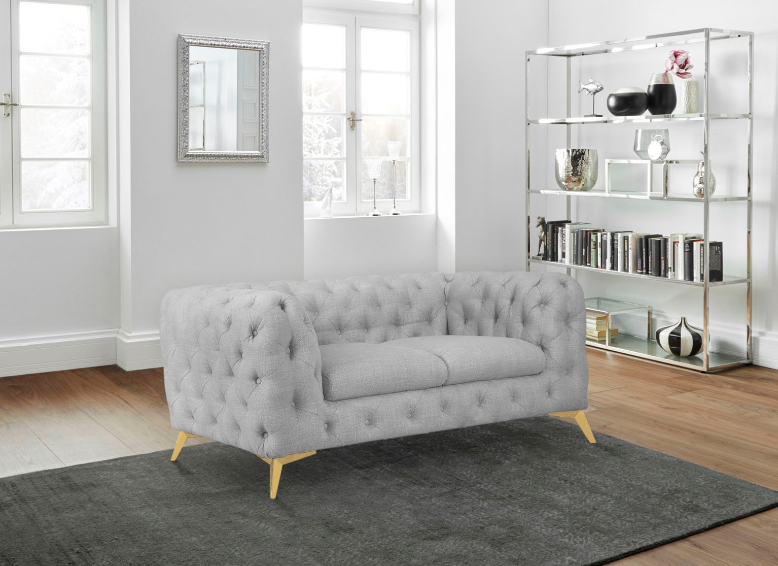 Leonique Chesterfield-Sofa »Glynis«, aufwändige Knopfheftung, moderne Chesterfield Optik, Fussfarbe wählbar