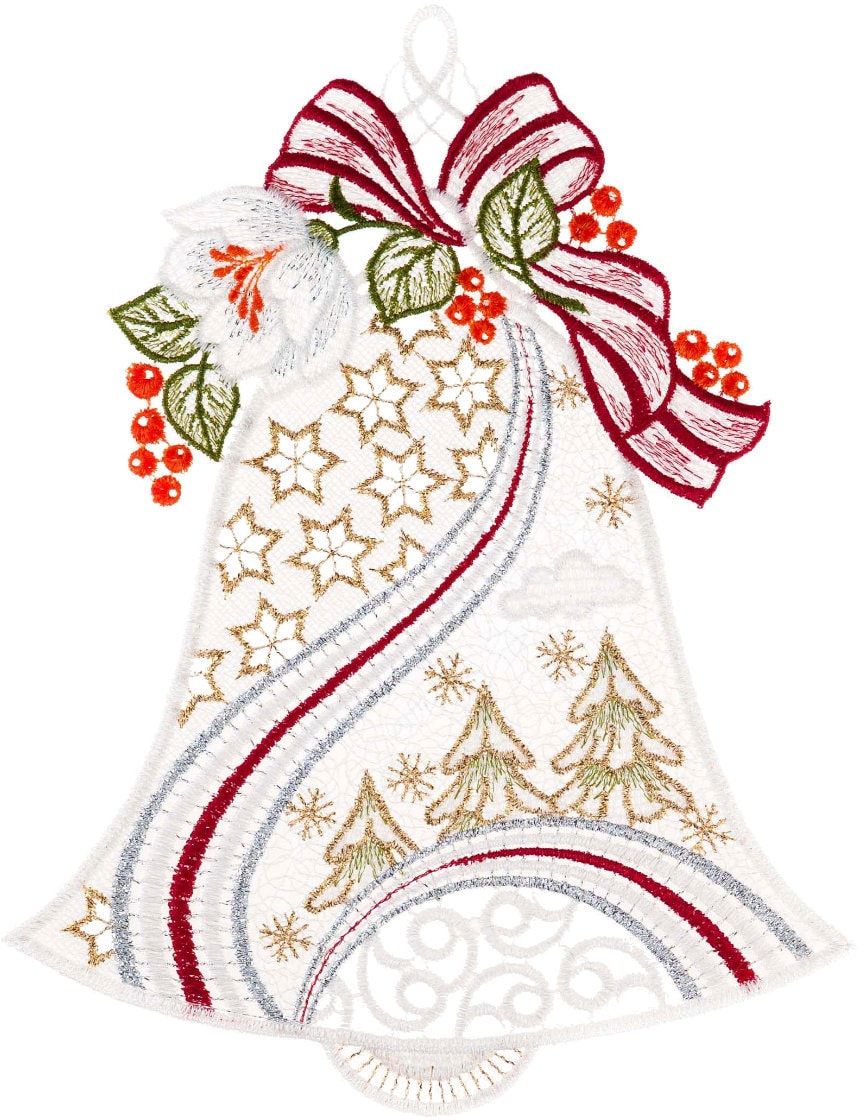 Image of W. Reuter & Sohn - Plauener Spitze Fensterbild "Weihnachtsglocke" Made in Germany