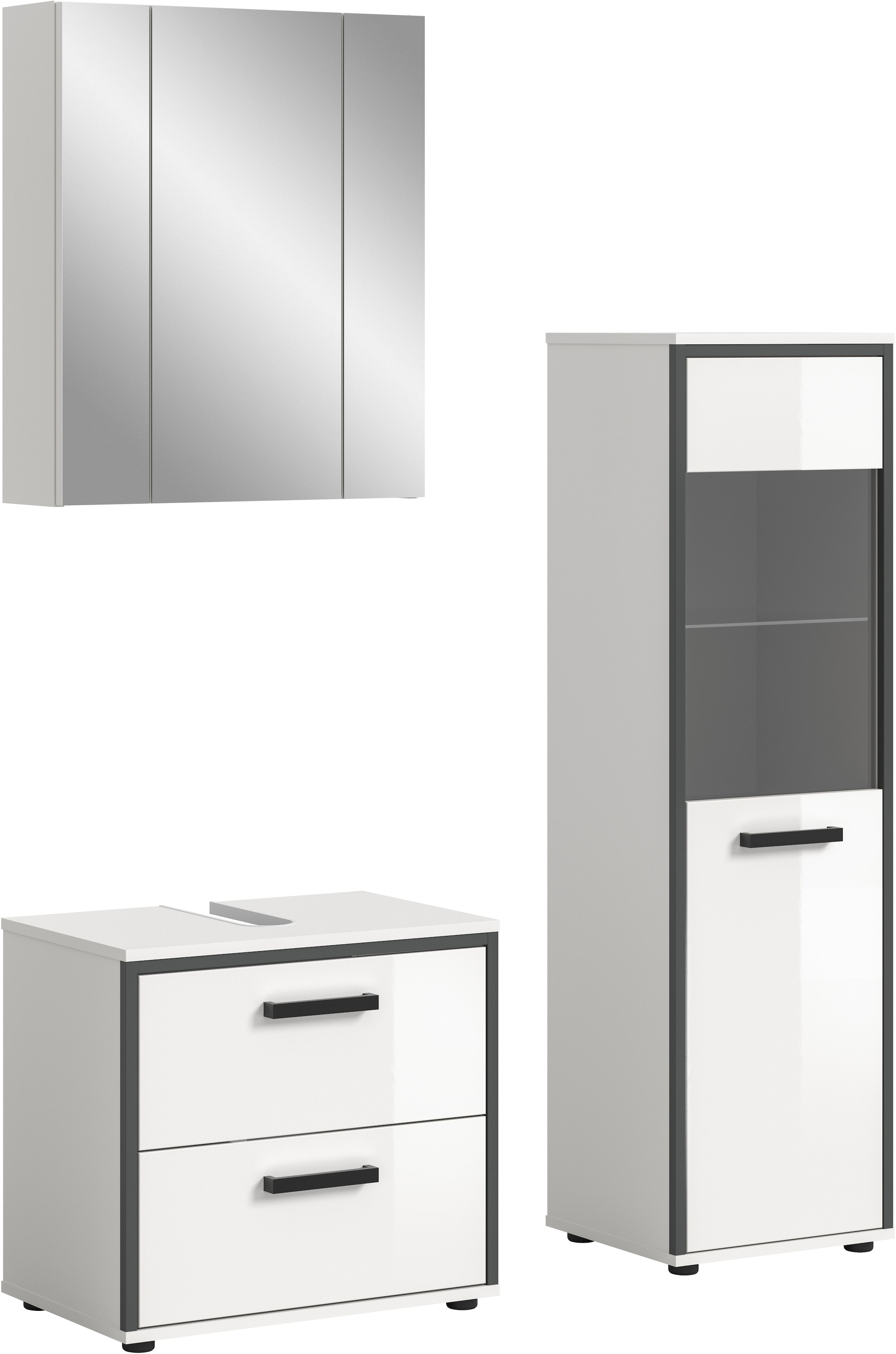 Image of welltime Badmöbel-Set "KAJO, 3-tlg. Badkombination, weiss hochglanz" Set, Set, best. aus:1 Midischrank,1Spiegelschrank,1Waschbeckenunterschrank, 3 Stk. tlg.