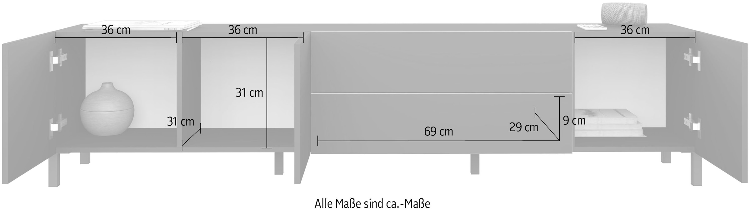borchardt Möbel Table basse Metallfüsse, grifflose Optik