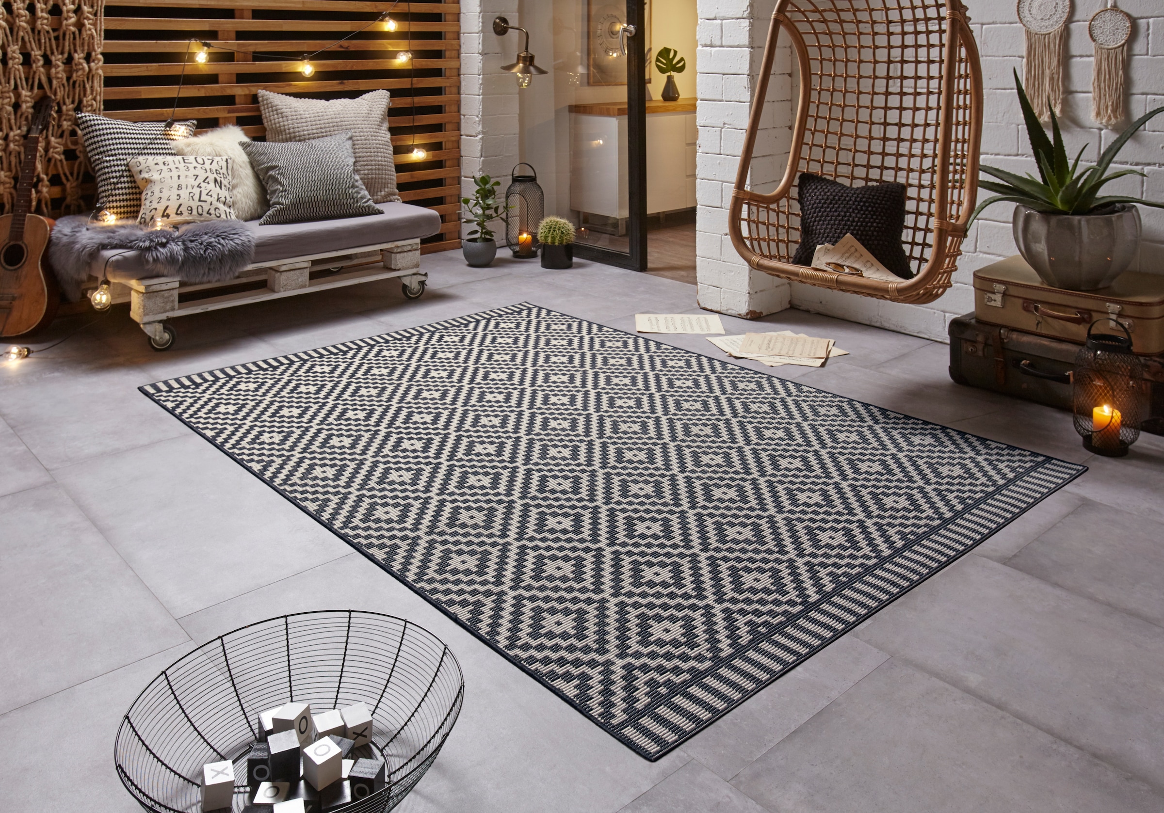 Image of freundin Home Collection Teppich "Breeze" rechteckig 8 mm Höhe In-& Outdoor, Wetterfest, Balkon, Garten, Wohnzimmer, Rauten