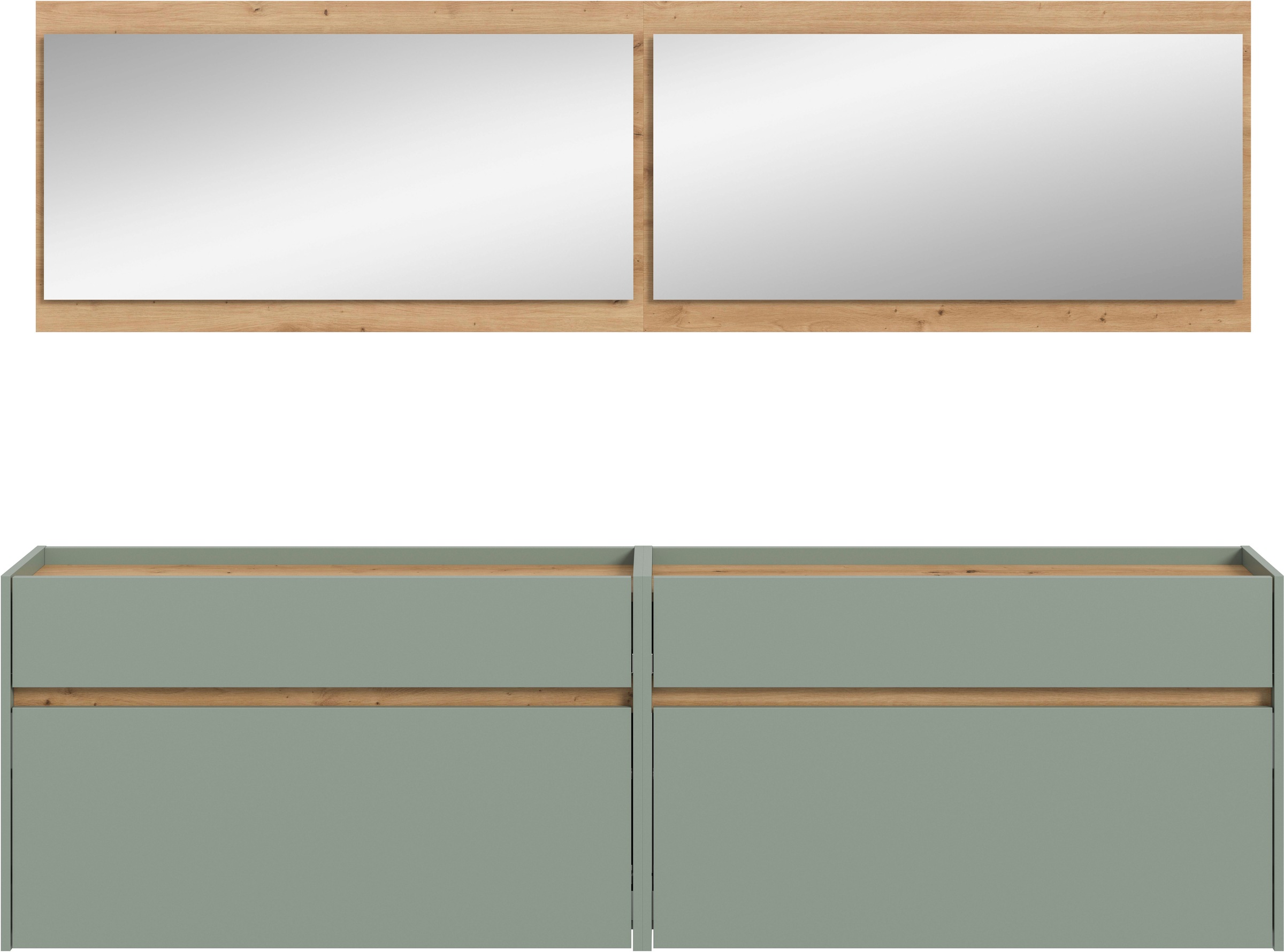 Home affaire Garderoben-Set »EVRID, 4-teilig, Breite 220 cm, individuell hängbar & erweiterbar« best. aus: 2x Kommode und 2x Spiegel, 4 Stk. tlg.