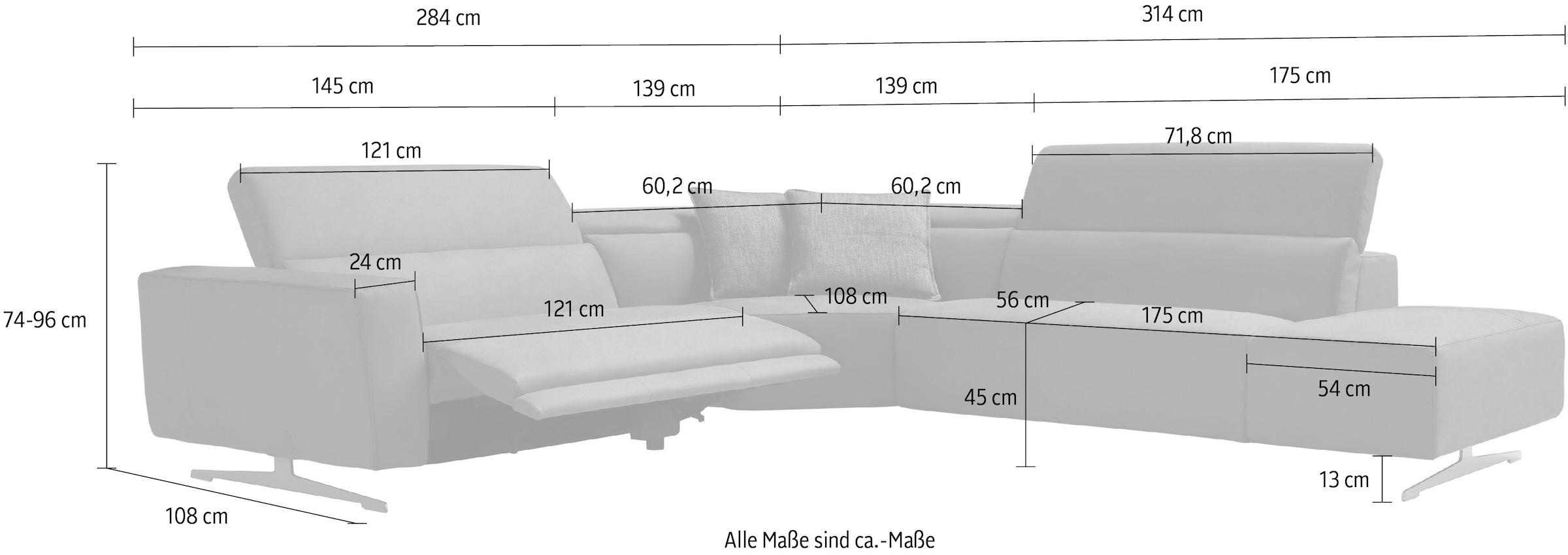 Egoitaliano Ecksofa, mit Relaxfunktion und verstellbaren Kopfteilelementen