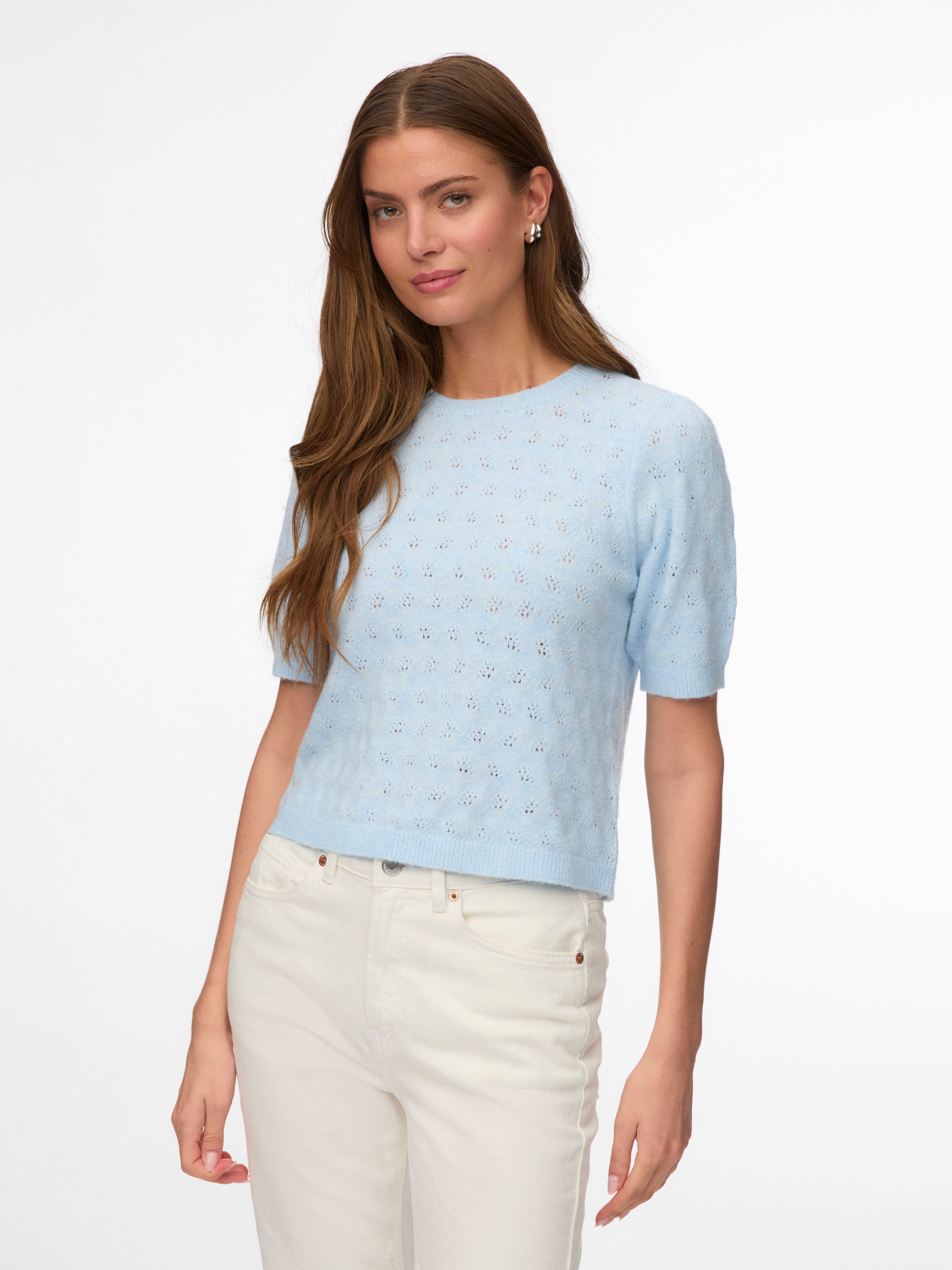 Image of Vero Moda Kurzarmpullover "VMDOFFY STITCH 2/4 O-NECK PULLOVER NOOS" Materialmix, regular fit