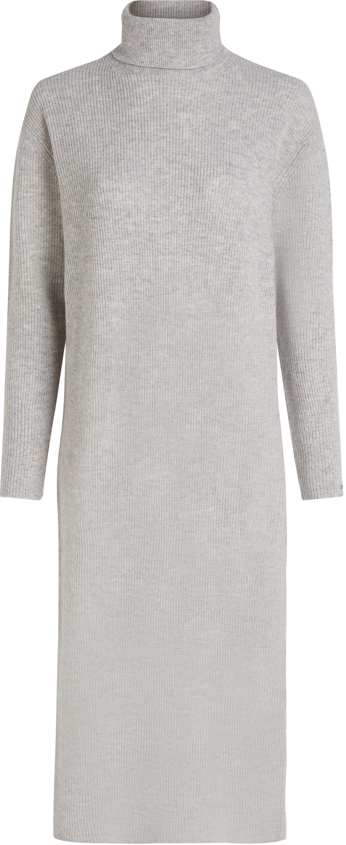 Tommy Hilfiger Strickkleid »WOOL CASH ROLL-NK LONG DRESS«, mit Logostickerei, in Rippoptik