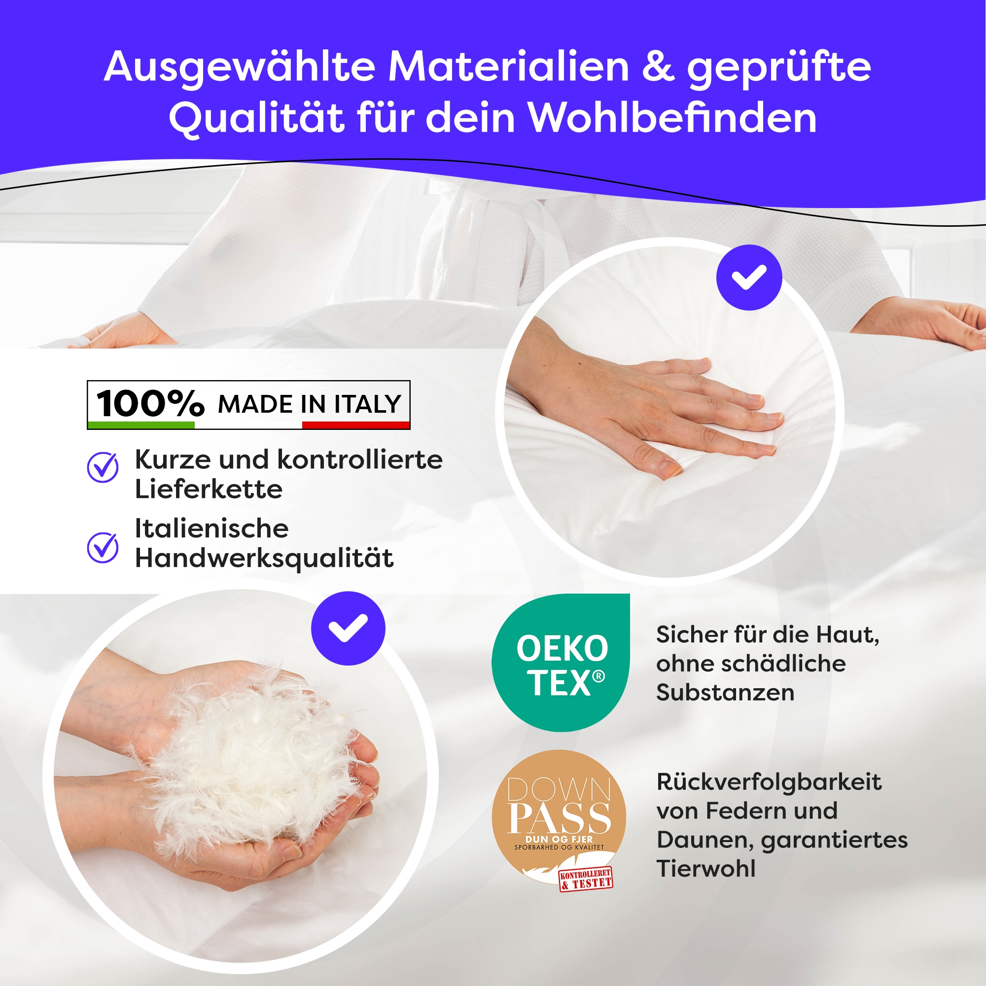 Wolkenfeld Couette en duvet »Winterbettdecke Daunendecke Anti-Milben, Hypoallergen, Waschbar« extrawarm 1 cuis tlg. 135x200, 155x220, 200x200, 220x240 Gänsedaunen & Federn 500 g/m²