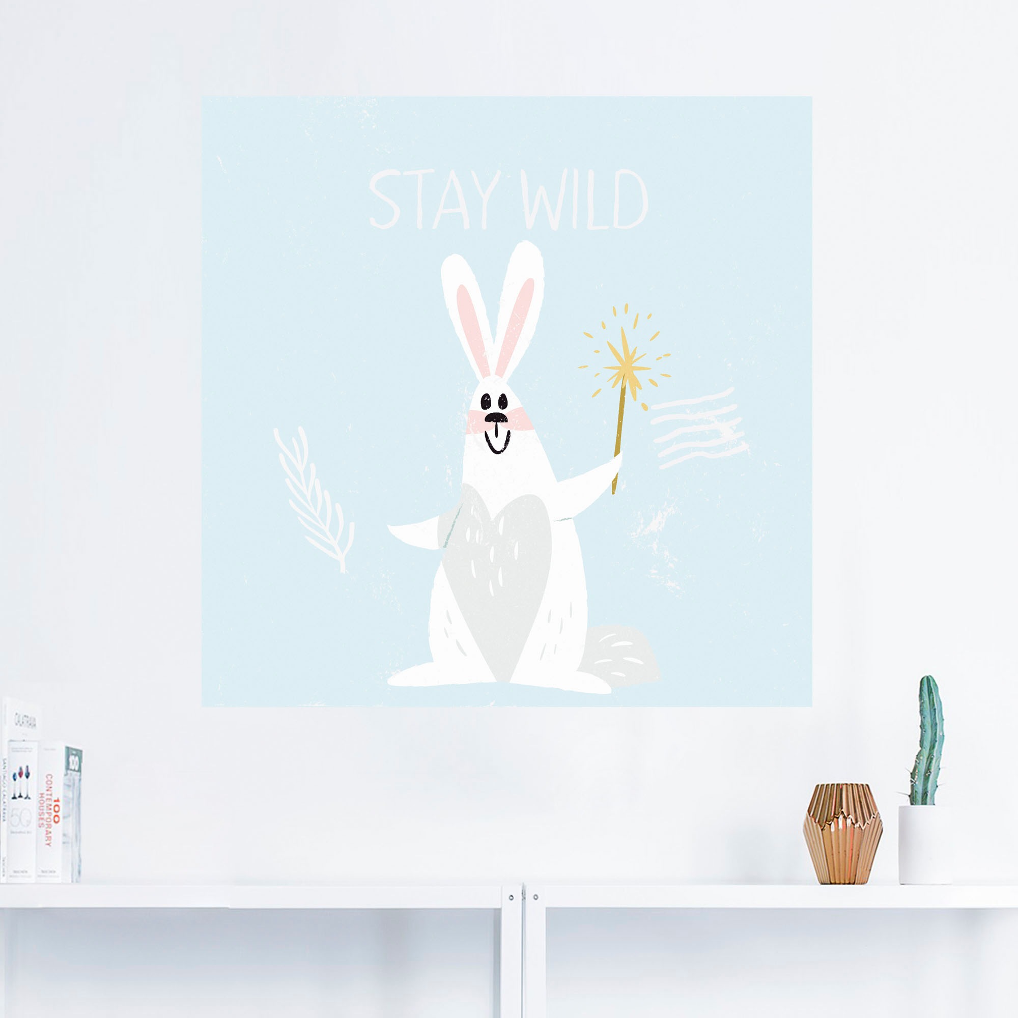 Image of Artland Wandbild »Bleib Wild Kleiner Winter Hase im Schnee«, Tiere, (1 St.), in vielen Grössen & Produktarten - Alubild / Outdoorbild für den Aussenbereich, Leinwandbild, Poster, Wandaufkleber / Wandtattoo auch für Badezimmer geeignet bei Ackermann Versan