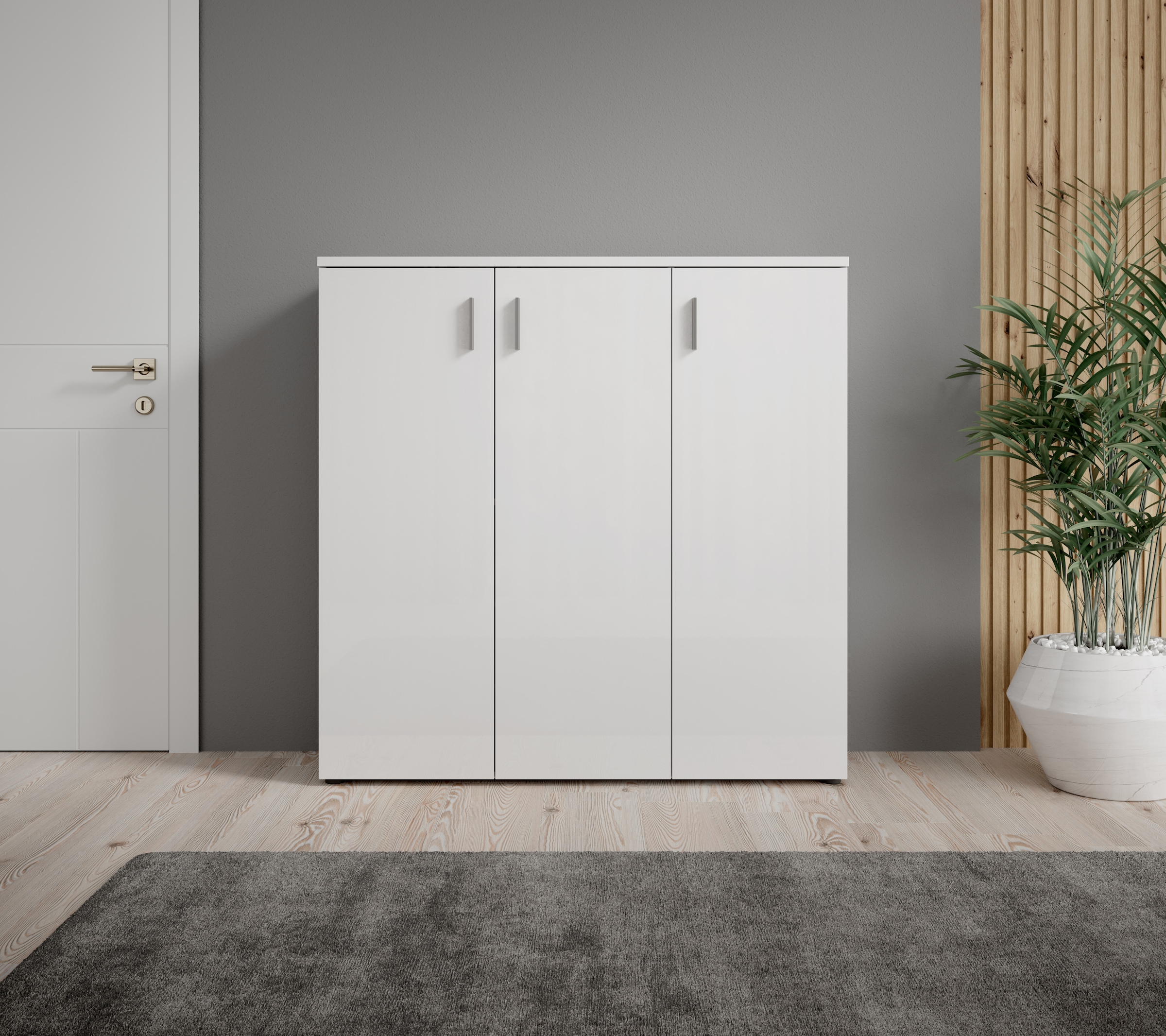 HBZ Schuhschrank »Lincoln weiss Glanz, BxHxT 120x120x35 cm«, (1 St.), Schuhschrank mit 3 Türen, 8 Einlegeböden verstellbar, 2 feste Böden