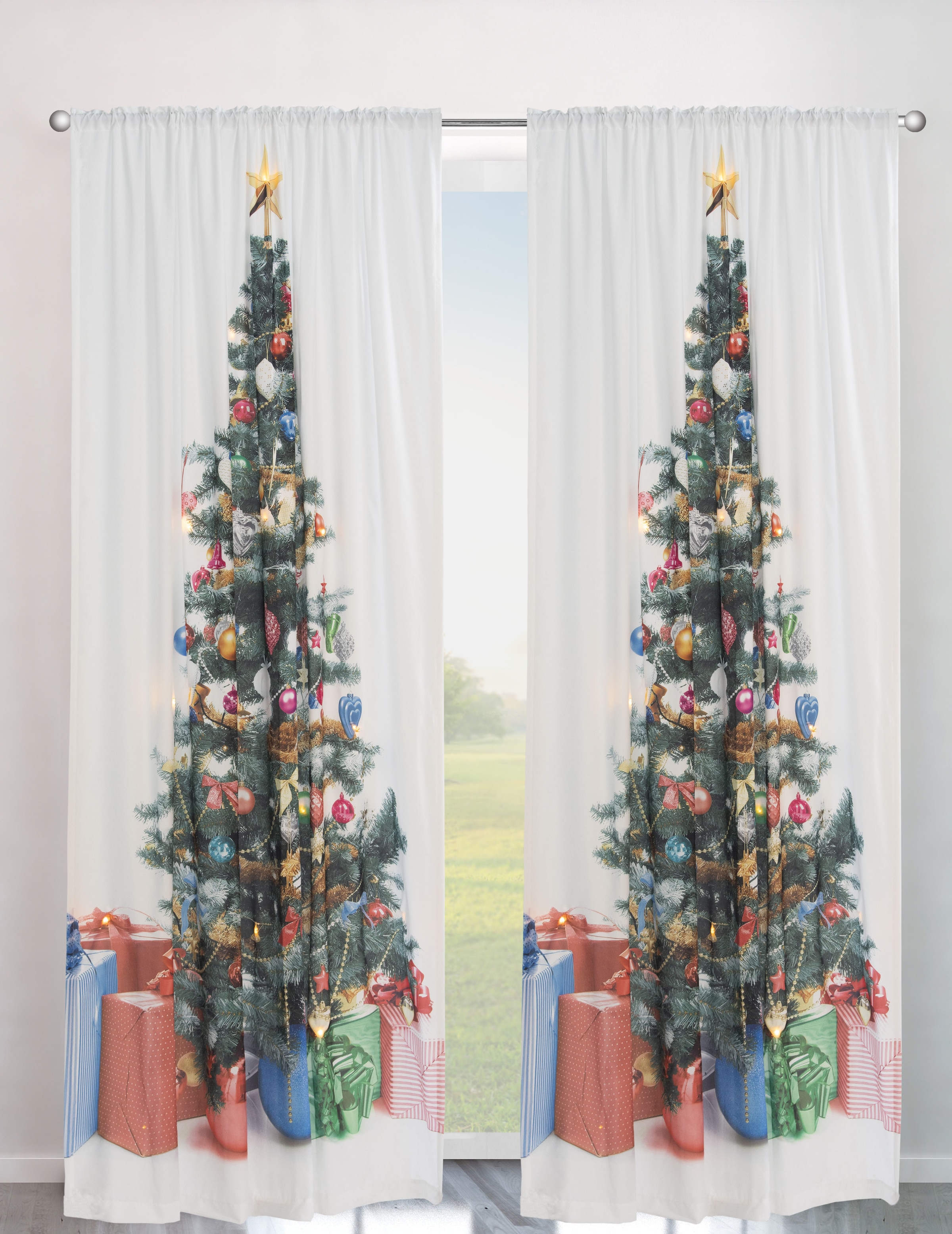 ♕ my home Vorhang Tannenbaum, versandkostenfrei LED-Lichter auf (1 weihnachtlich, St.), Tree HxB: W/LED«, Blickdicht, 15 »Xmas 230x140