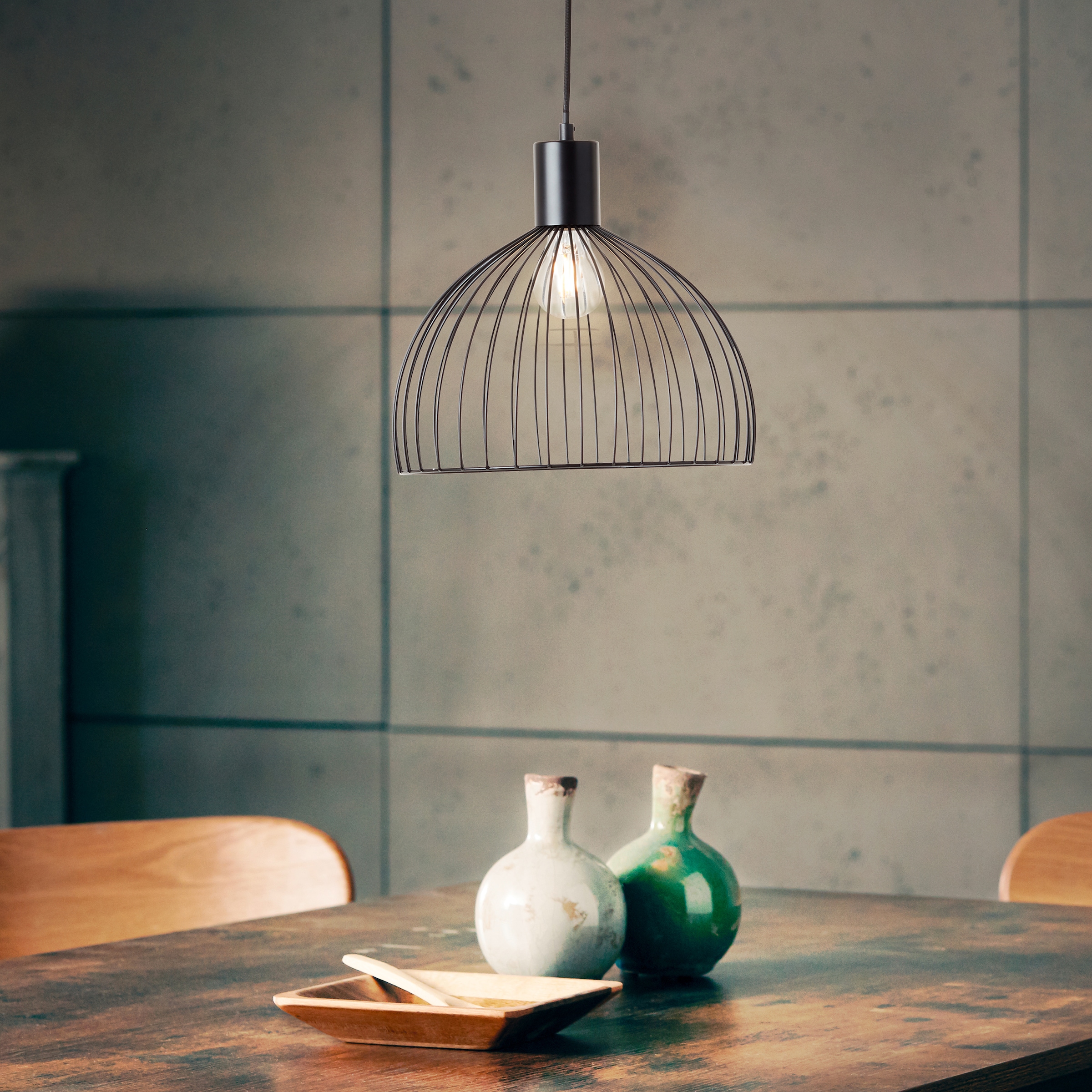 Brilliant Pendelleuchte »Blacky«, 1 flammig, Leuchtmittel E27 | ohne Leuchtmittel, im Retro Look, 132,5 cm Höhe, Ø 30 cm, E27, Metall, schwarz matt