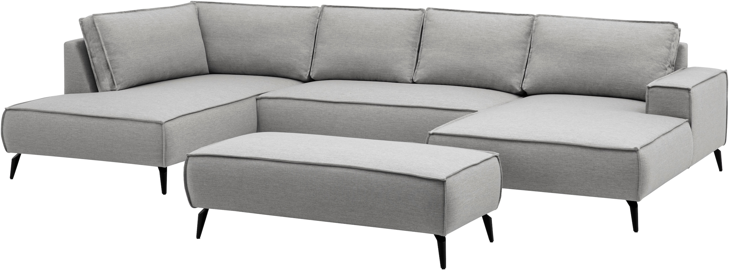 GOODproduct Wohnlandschaft »TVINNU Leinenoptik, 354, mit Hocker« Recamiere rechts/links, stellbar zum Schlafsofa (Krokodilverbinder)