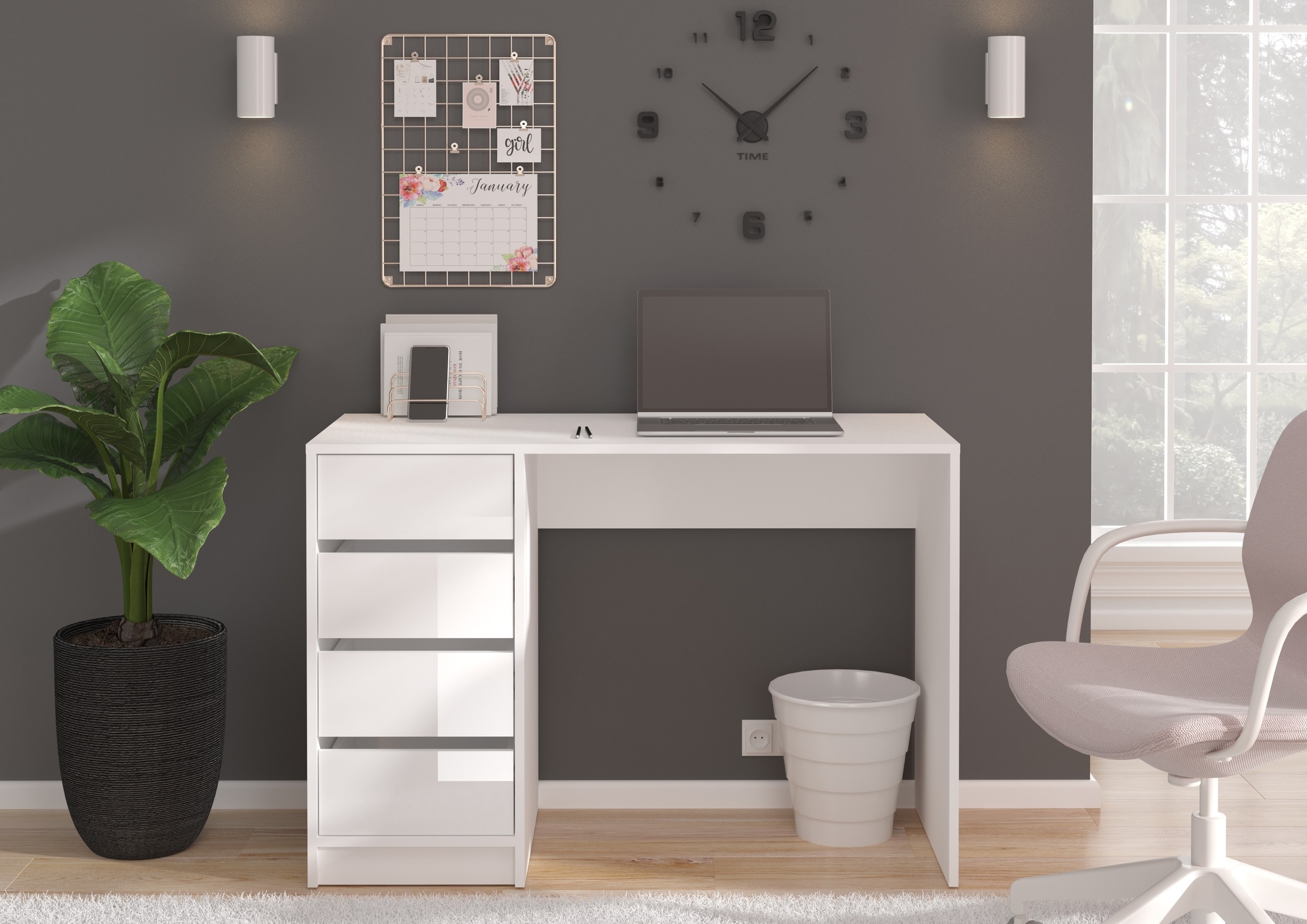 Home affaire Schreibtisch "Pisa, Breite 110 cm, 4 Schubkästen, hochglanz Schubkastenfront" grifflose Optik, individuell einsetzbar, Schminktisch, Homeoffice