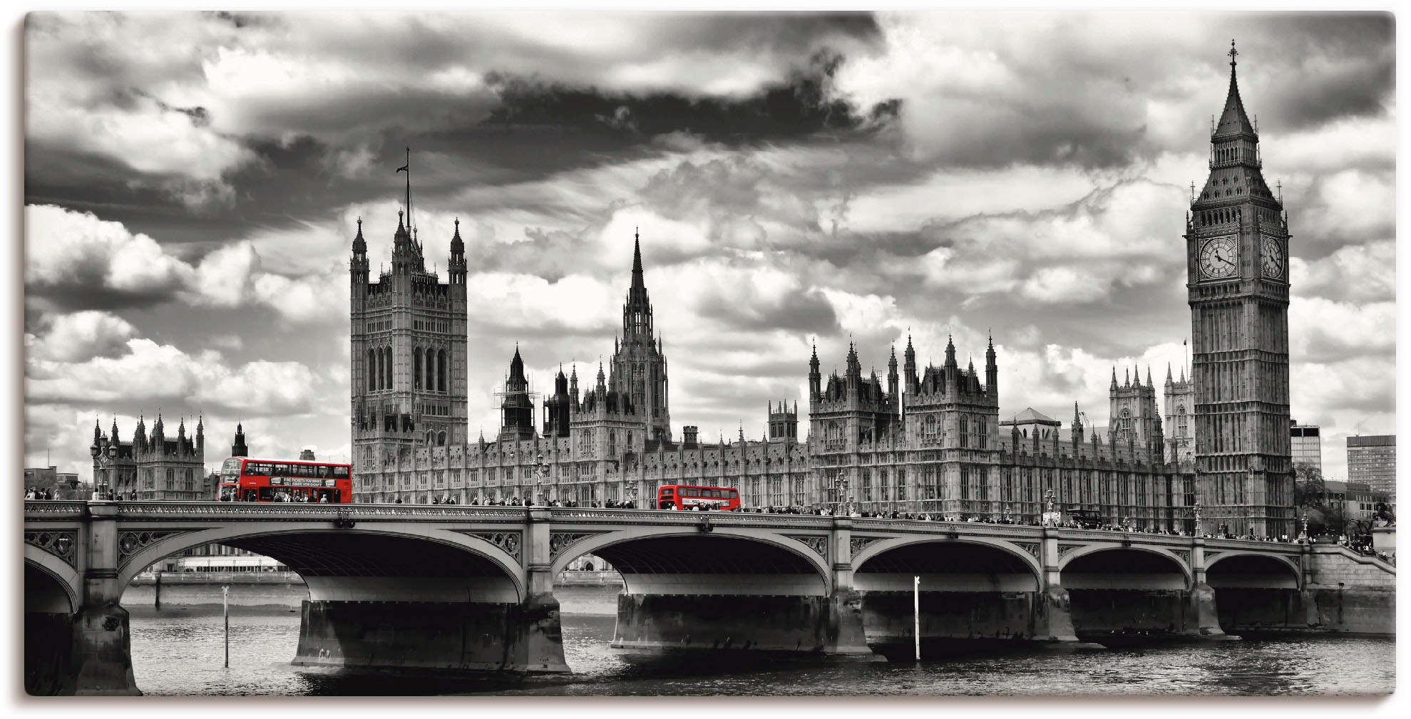 Image of Artland Leinwandbild "London Westminster Bridge & Red Buses" Grossbritannien 1 Stk. tlg. auf Holzrahmen gespannt