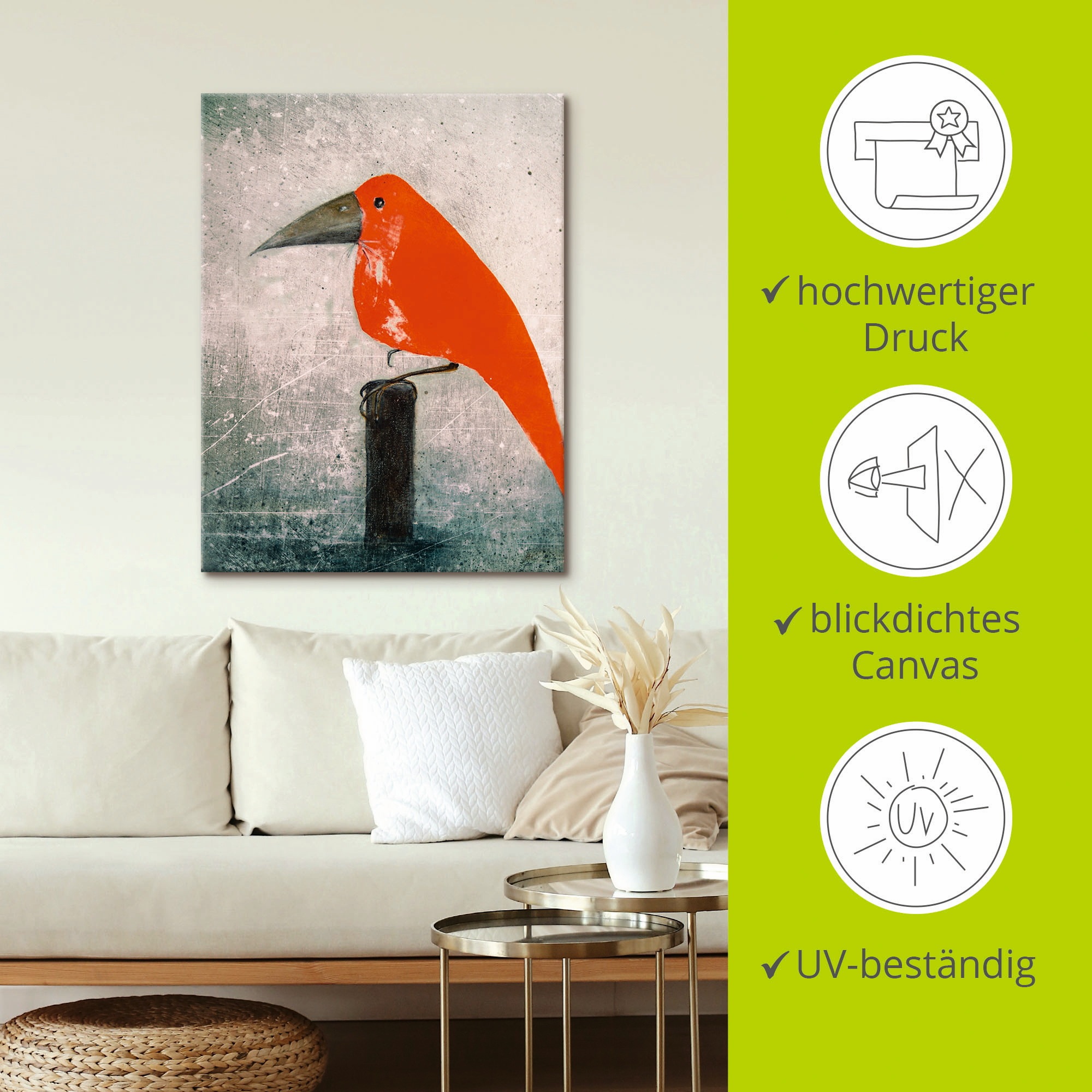 Artland Wandbild »Der Rote Vogel«, Vögel, (1 St.), als Leinwandbild, Poster in verschied. Grössen