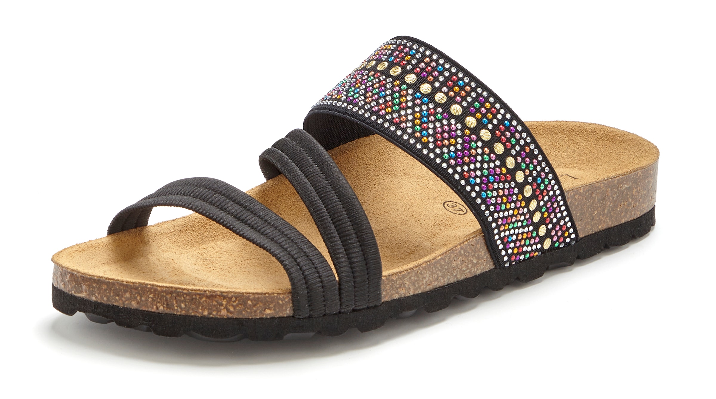 LASCANA Pantolette »Mule, Sandale, offener Schuh, Sommerschuh,«  mit Komfortkorkfussbett aus Leder und elastischen Riemen