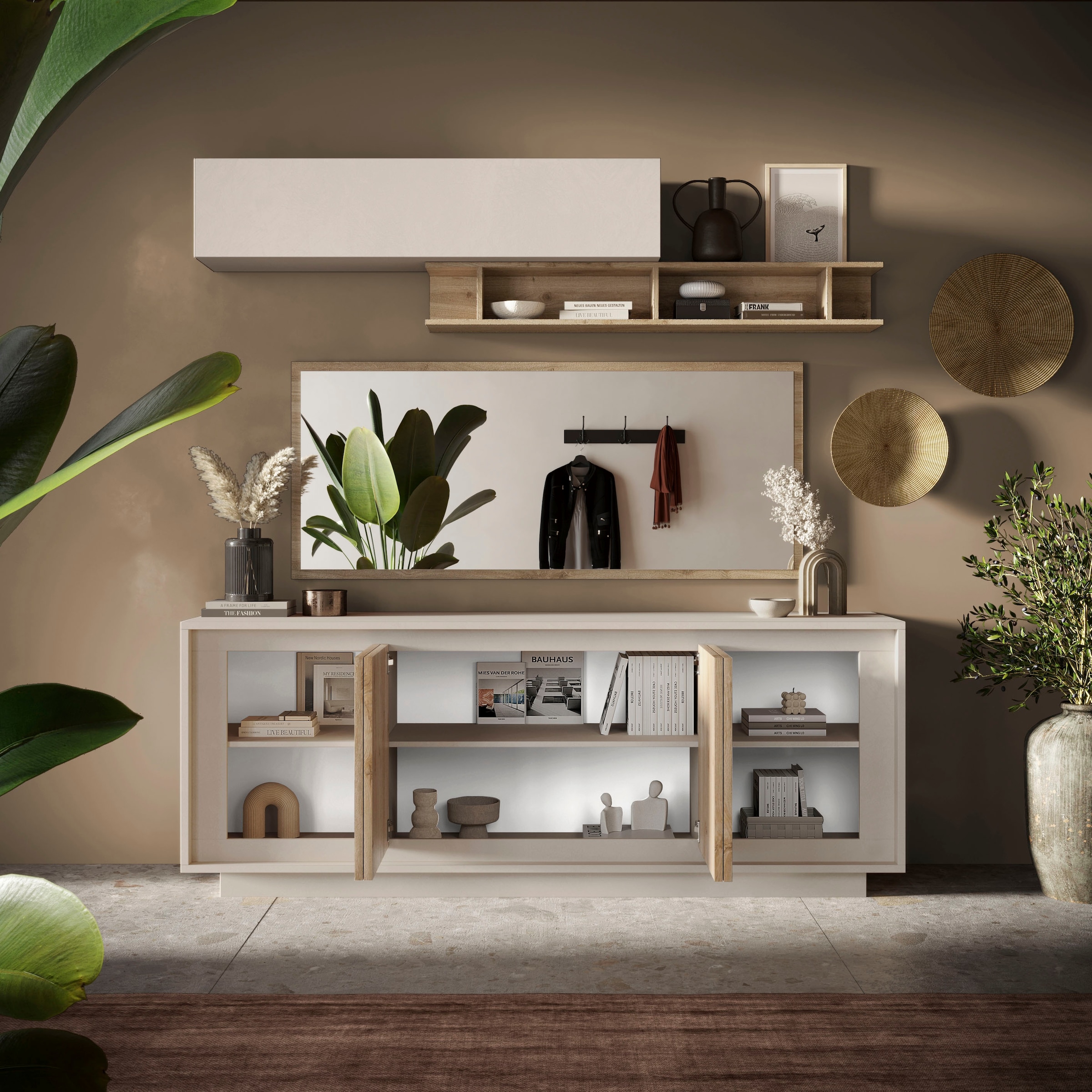 Home affaire Sideboard »Sky, B/T 207/50 cm, Kommode/Anrichte/Stauraumschrank, 4 Türen« Softclosing, Korpus & Front 22 mm stark, Rahmen-Optik