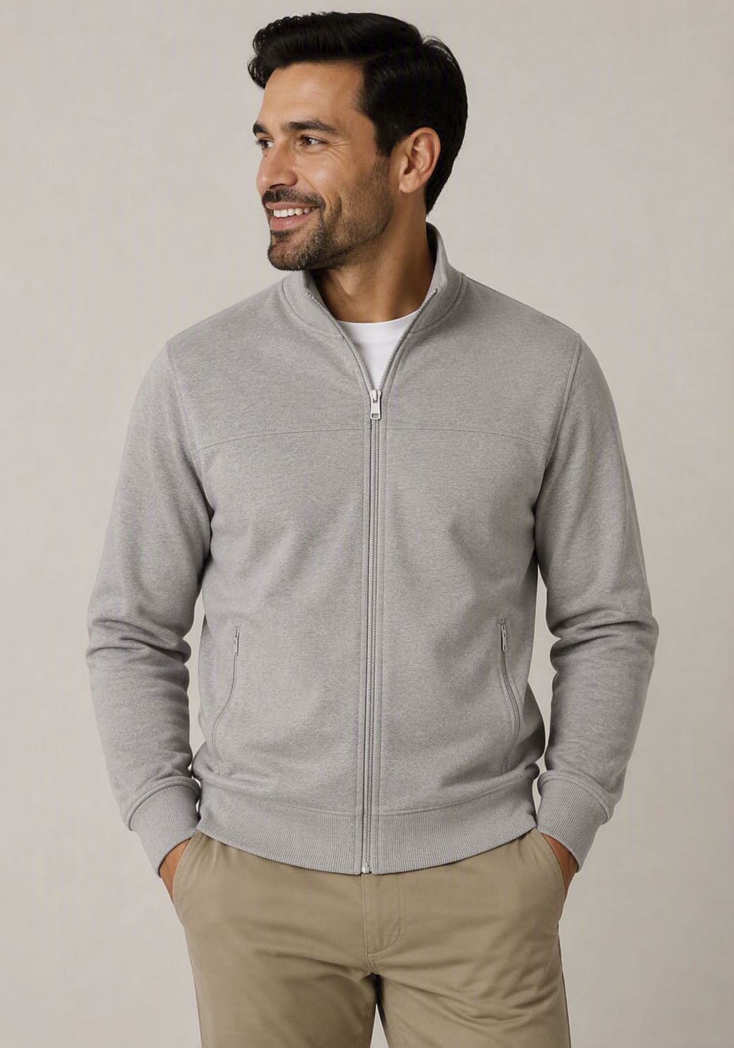 Image of Mans World Sweatjacke mit hochschliessendem Kragen, markante Querteilungsnaht