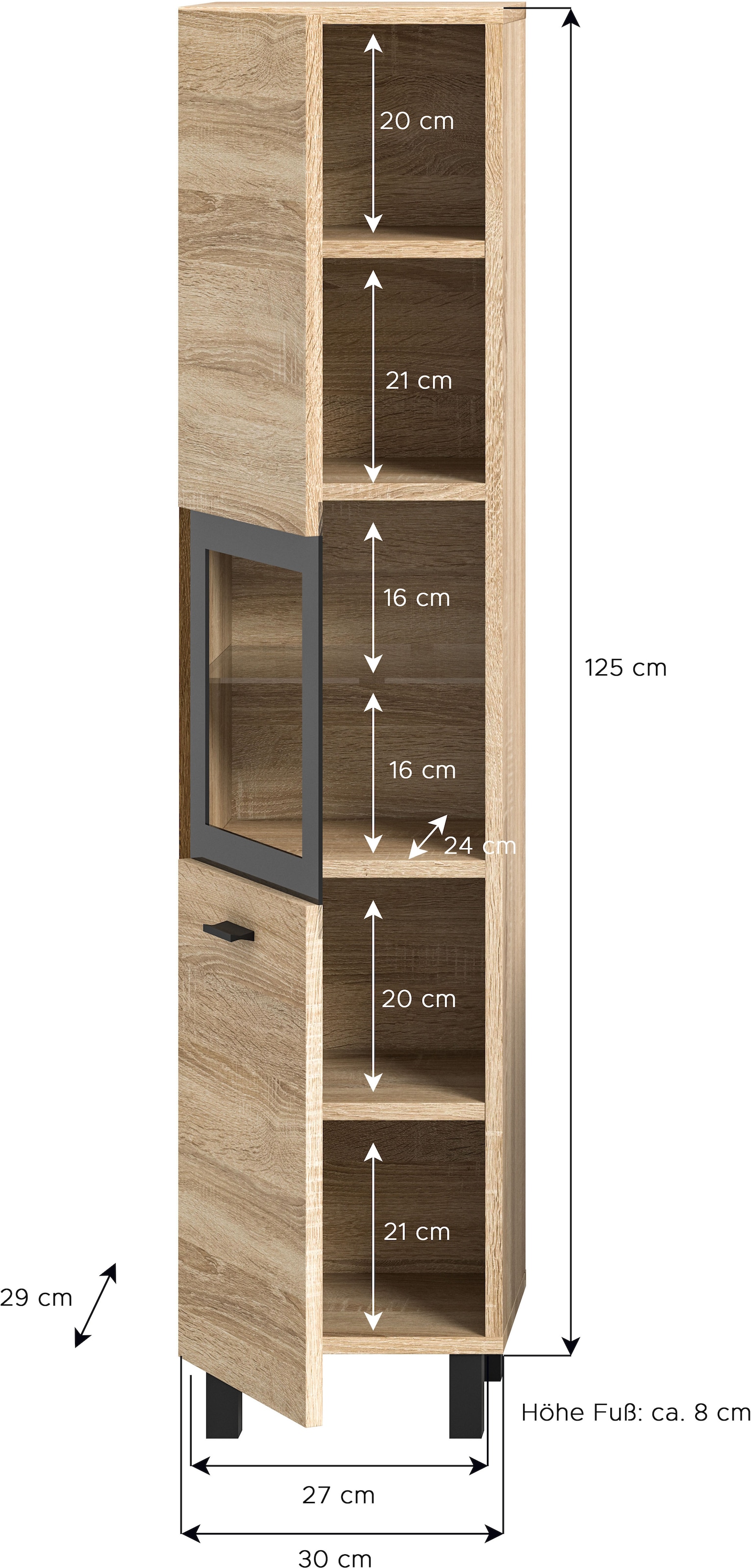 welltime Hochschrank »Tampa, Höhe 125cm, hängend oder stehend montierbar« Badschrank, Bad-Hängeschrank, Badezimmer, Bad-Möbel