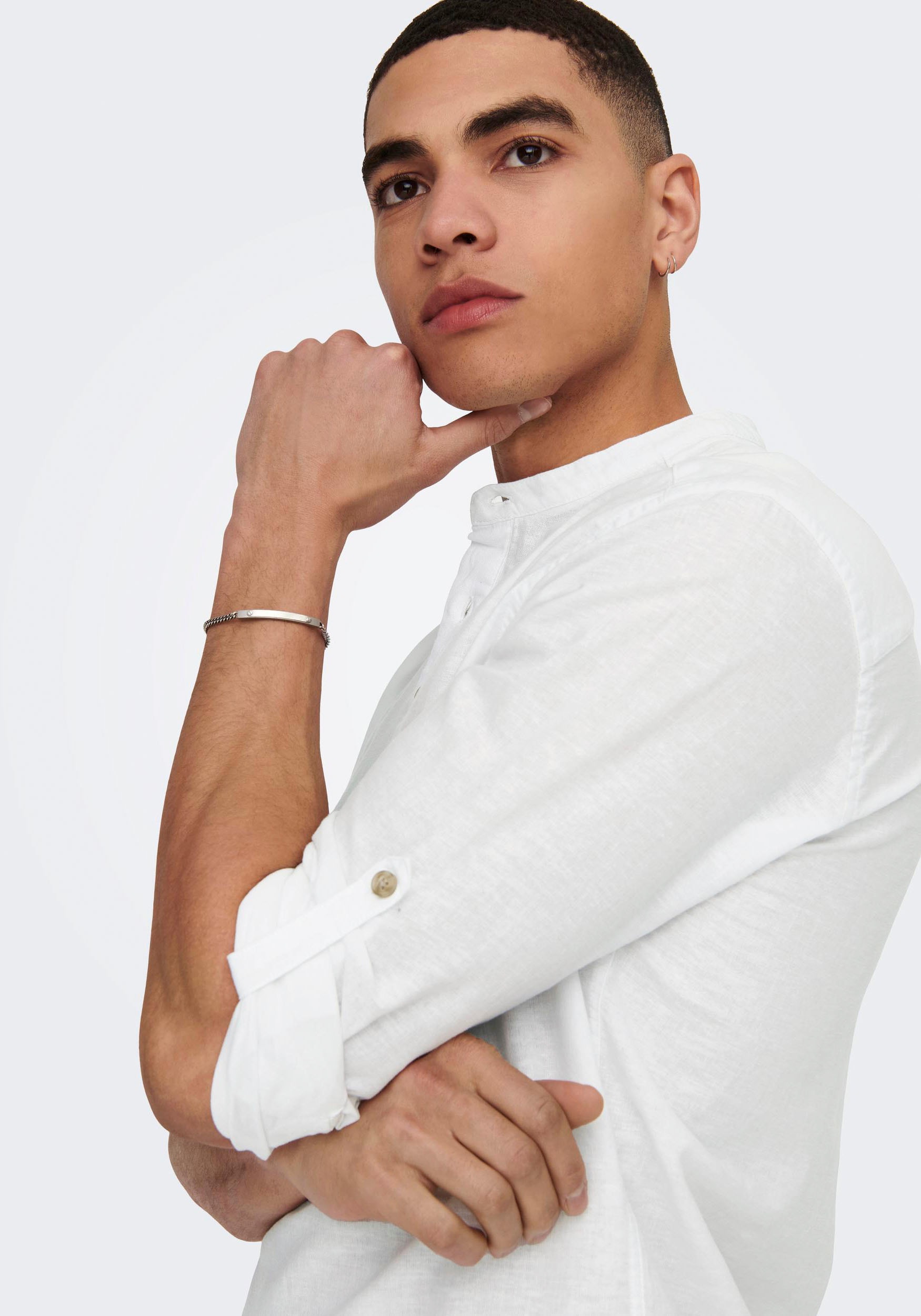 ONLY & SONS Langarmhemd »ONSCAIDEN LS HALFPLACKT LINEN SHIRT«