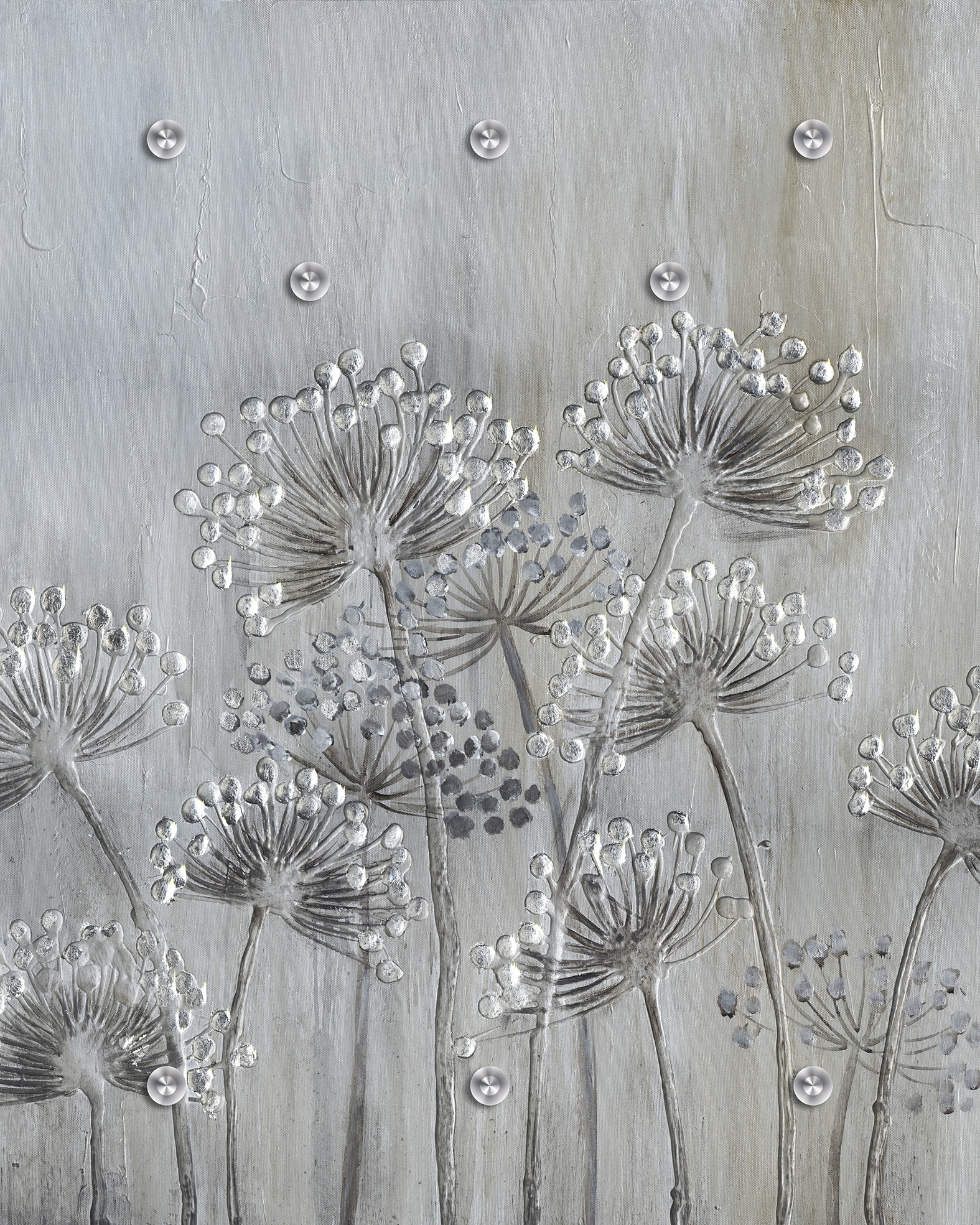 Image of queence Garderobenpaneel "Wandgarderobe mit Motiv Grau Blumenwiese inkl. Edelstahlhaken" 1 Stk. tlg. HD Premium Druck auf Acrylglas