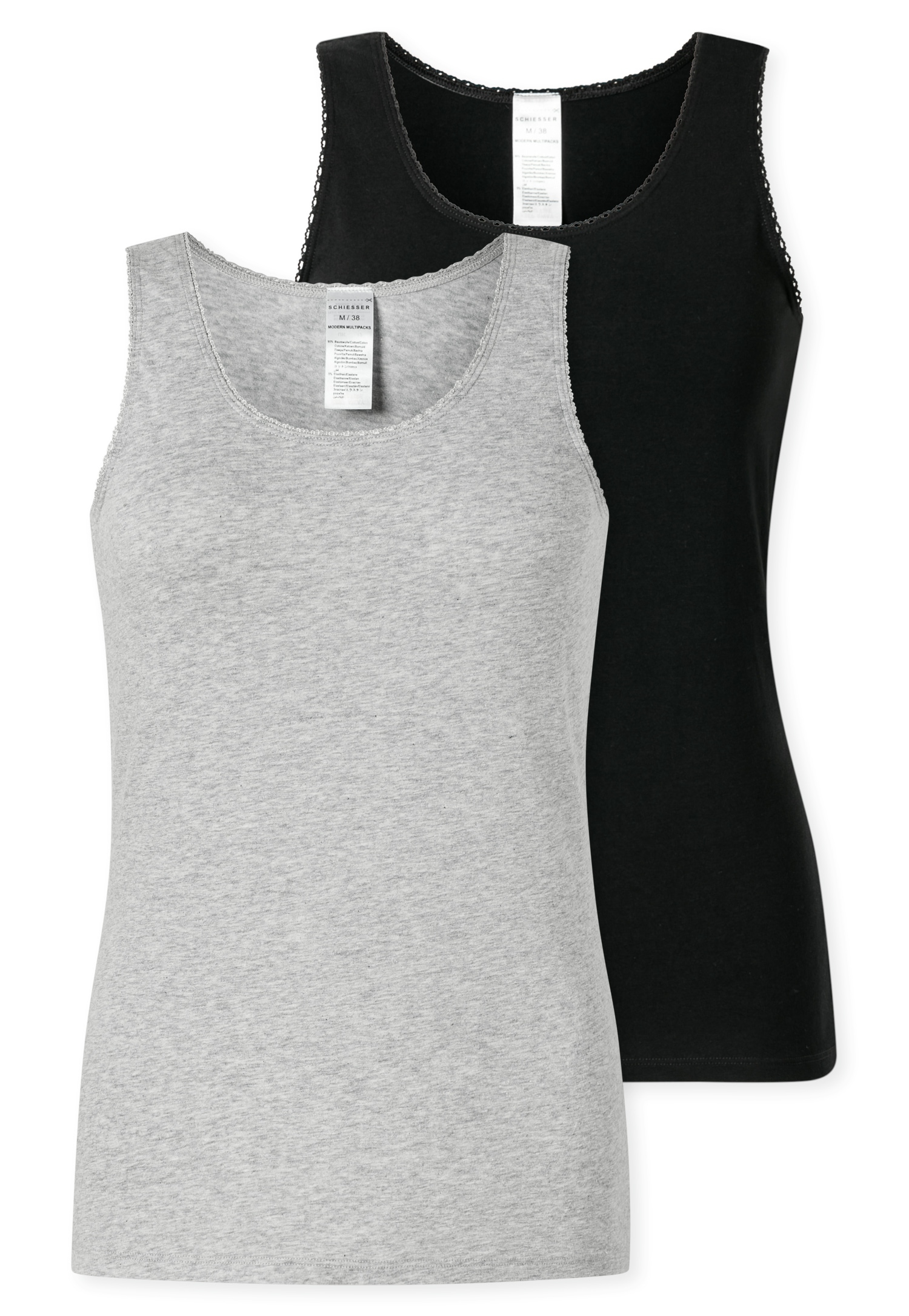 Image of Schiesser Unterhemd "Modern Multipacks" 2er Pack, mit schmalem Spitzenband, Single Jersey, bequem