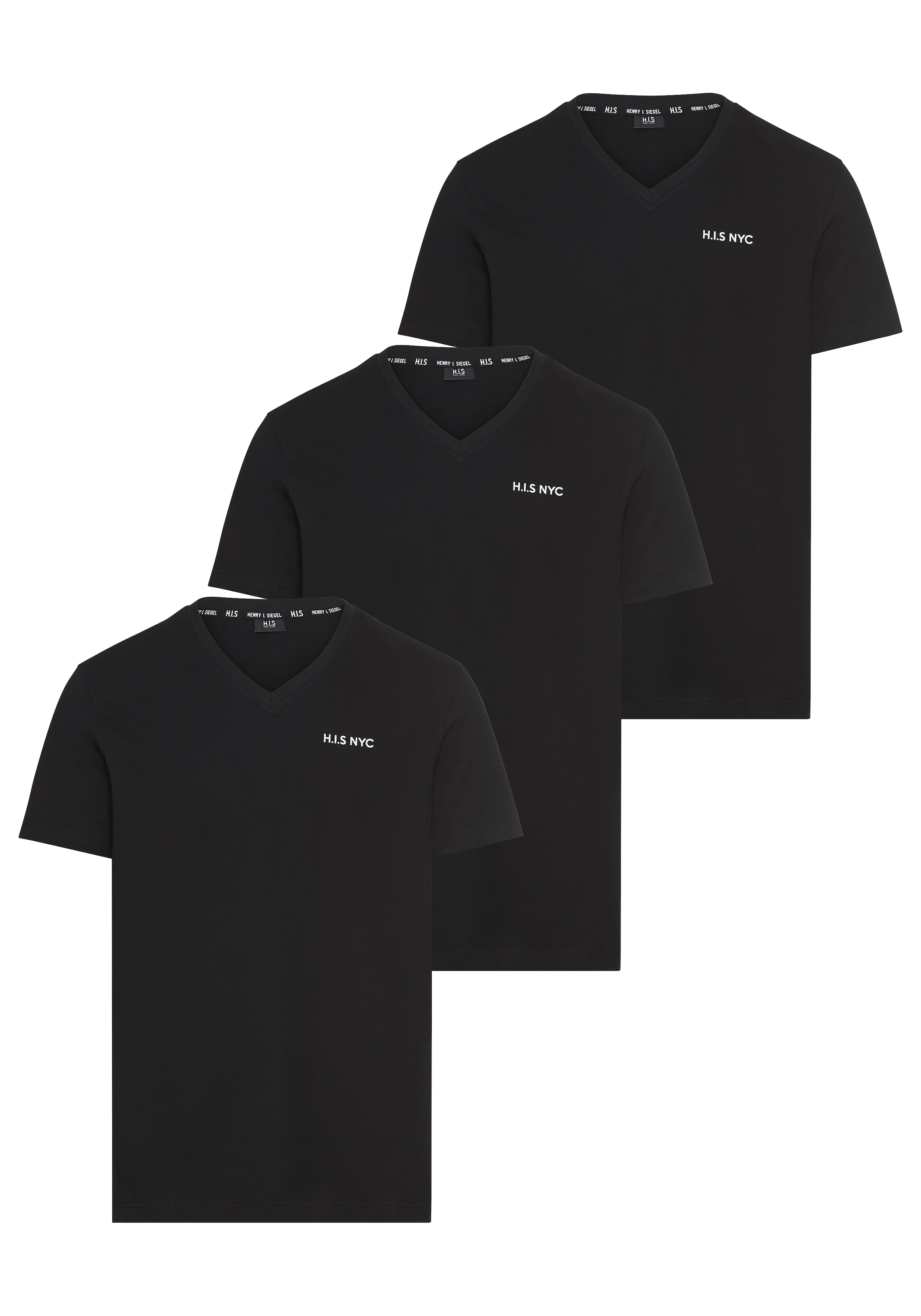 Image of H.I.S V-Shirt 3-er Pack, Kurzarm, Slim Fit, aus Baumwolle