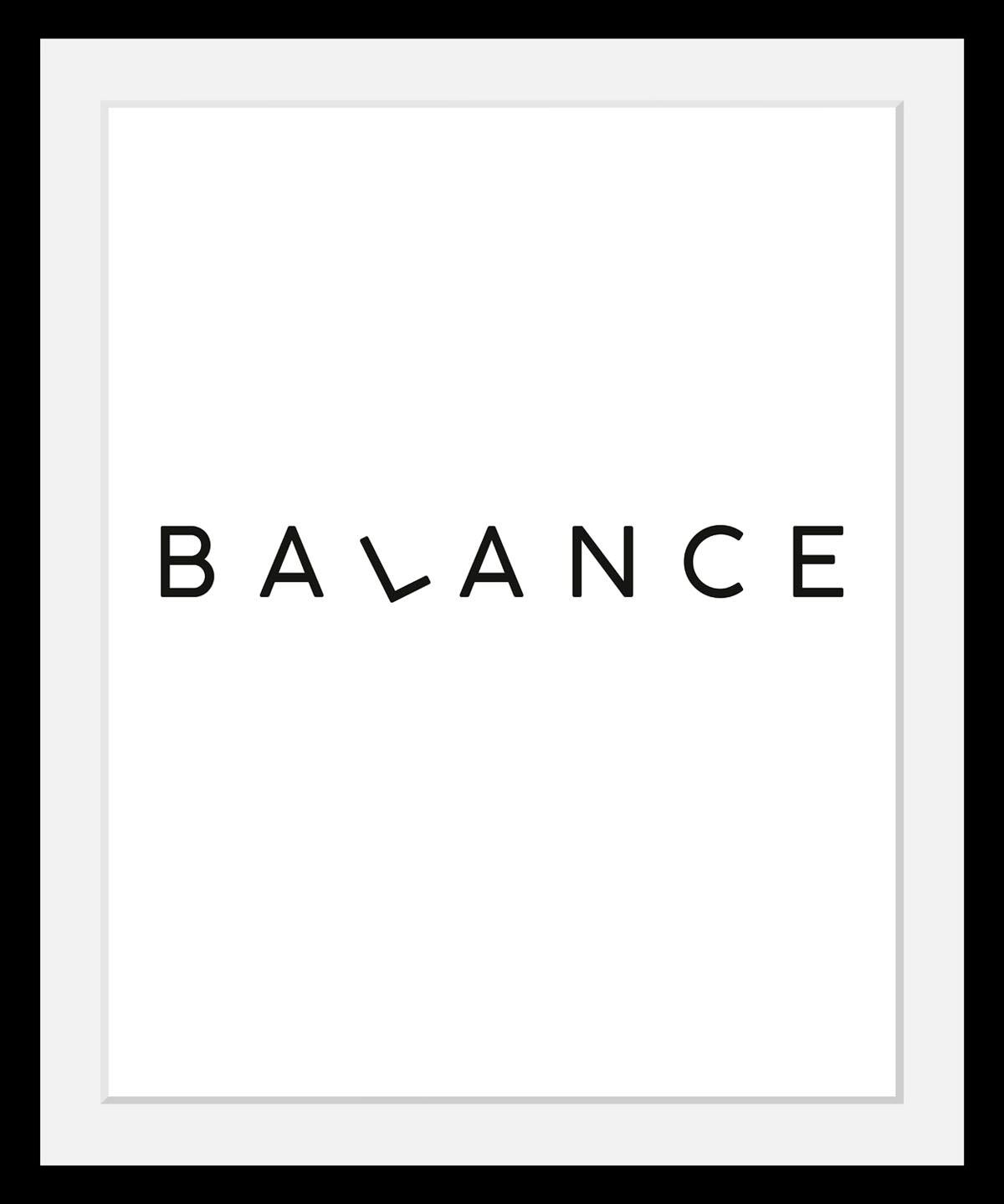 Image of queence Bild "Balance" Humor Motivationsbilder Schriftzug Schwarz-Weiss HD Premium Poster-Druck inkl. Holzrahmen