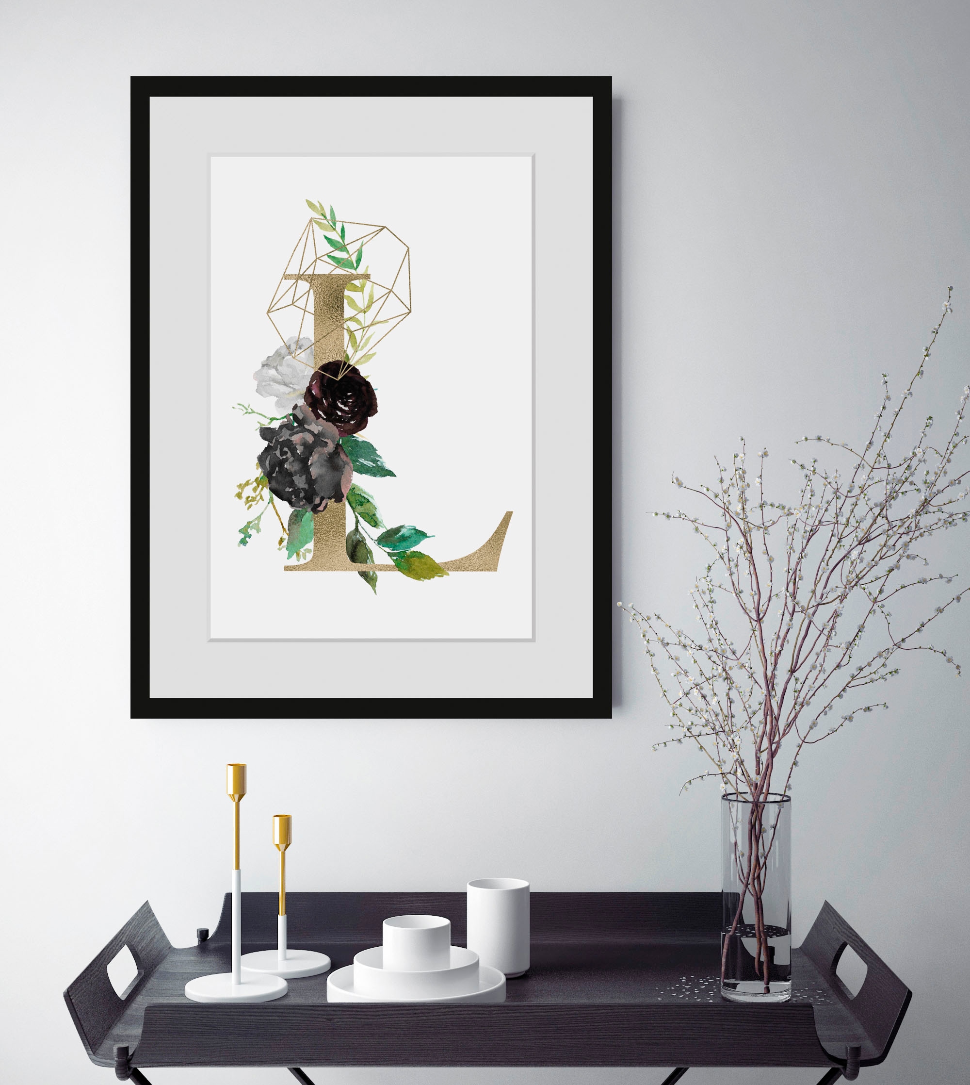 Image of queence Bild "L" Buchstaben L Pflanzen Pflanzenbilder 1 Stk. tlg. HD Premium Poster-Druck inkl. Holzrahmen