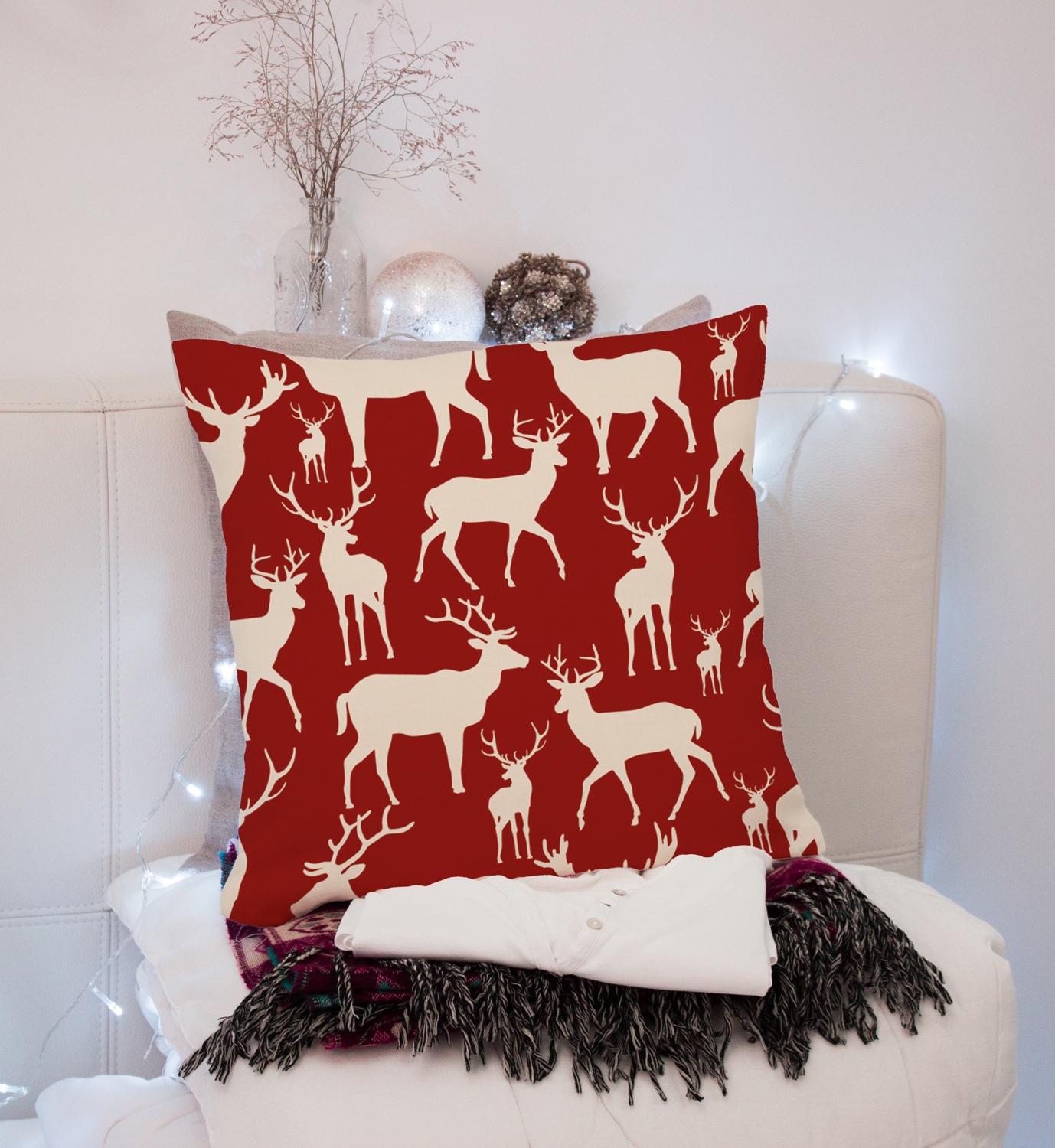 queence Dekokissen »Anthony«, Kissenhülle,Hirsche,Elche,Rot,Weihnachten,Winterlich,Weihnachtsmotiv