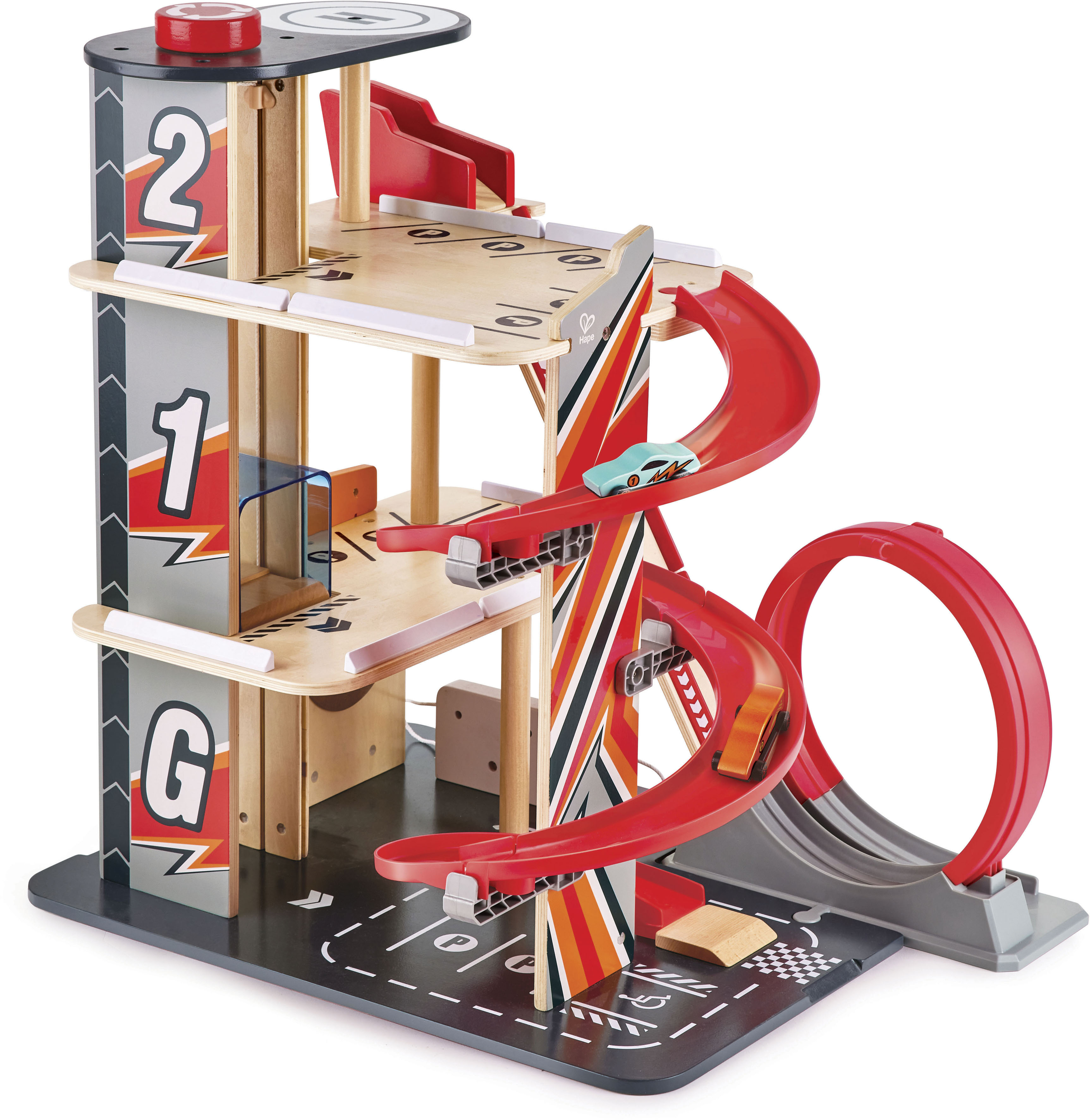 Autorennbahn »Holzspielzeug, Stunt-Fahrbahn mit Ladestation«, zum Teil aus Holz; FSC®-...