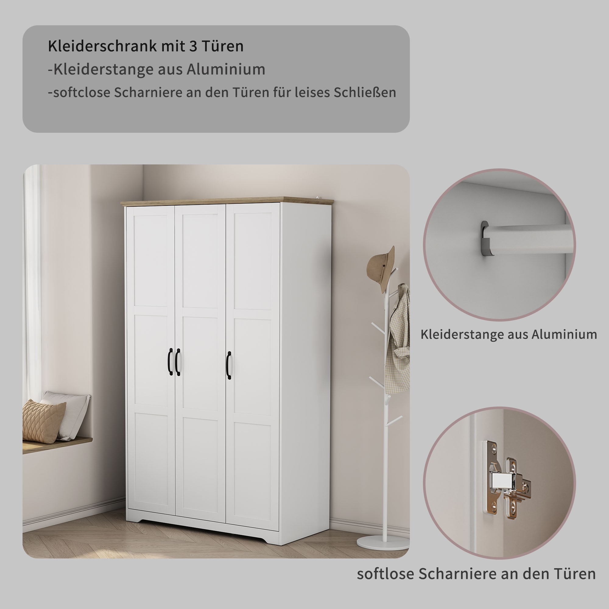 GOODproduct Kleiderschrank »Emmilia Schrank Schlafzimmerschrank im Landhaus Design« Mit vielen Einlegeböden und Softclose,  Landhaus Schrank mit  3 Türen Breite 113,4cm, Höhe 2m