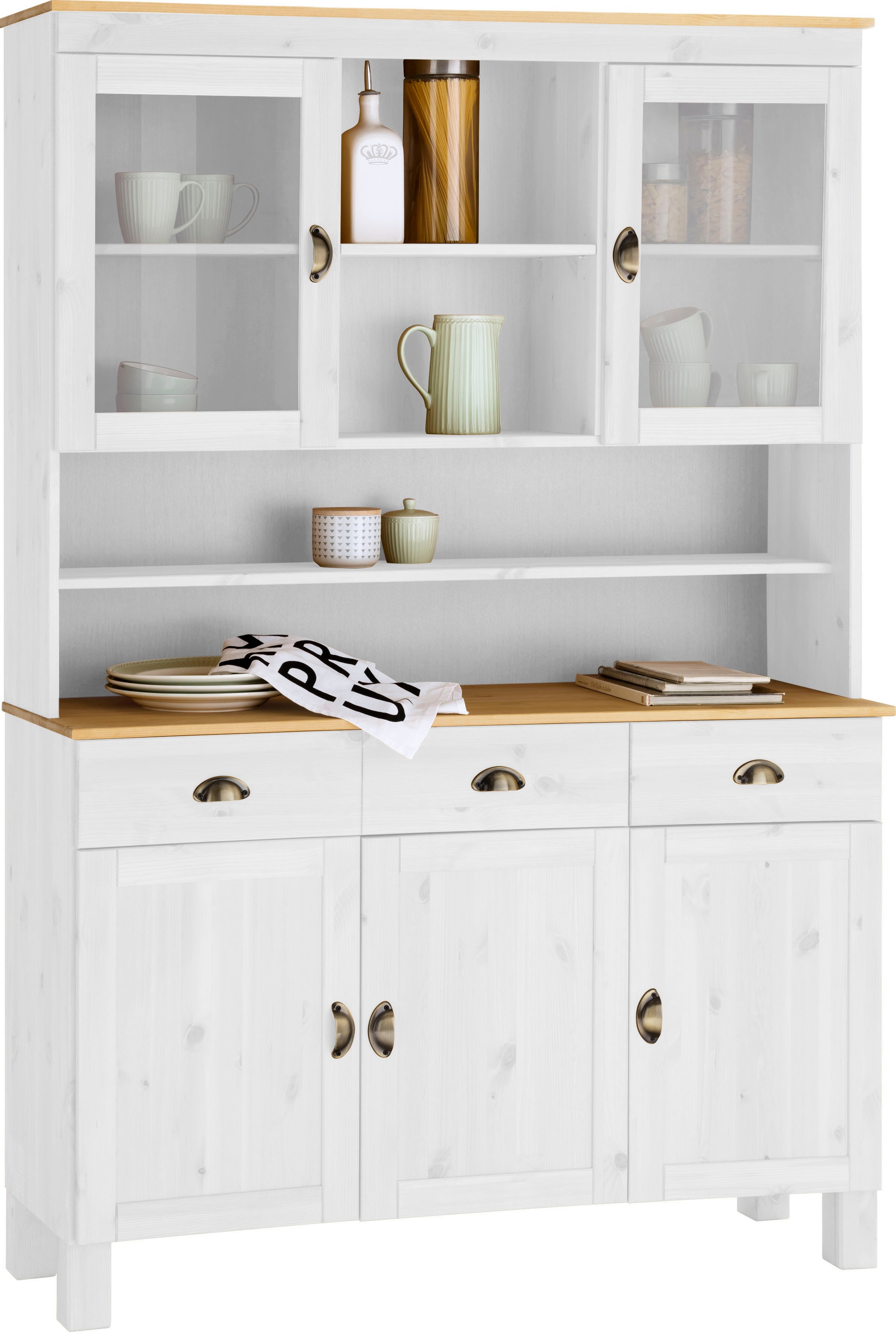 Image of Home affaire Küchenbuffet »Oslo«, 125 cm breit, aus massiver Kiefer, mit 2 Glastüren, Metallgriffe, Landhaus-Optik bei Ackermann Versand Schweiz