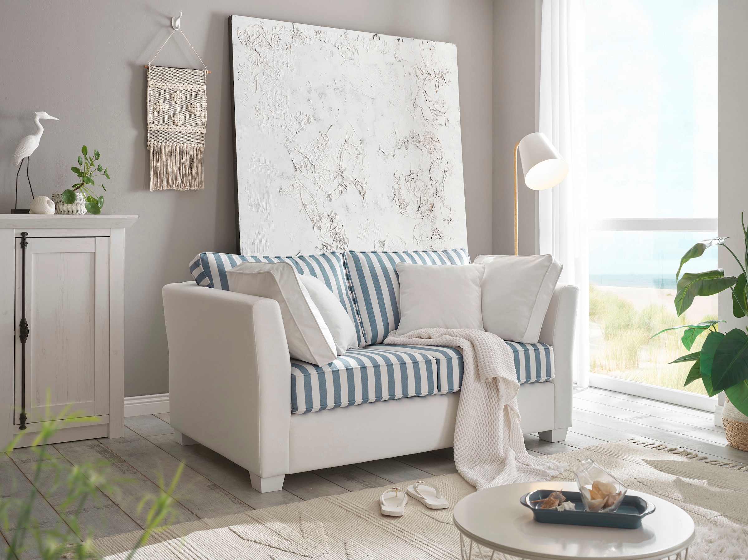 Home affaire 2-Sitzer »CALIFORNIA«, maritimer Landhausstil, in 3 Breiten, mit Holzfüssen Weiss lackiert